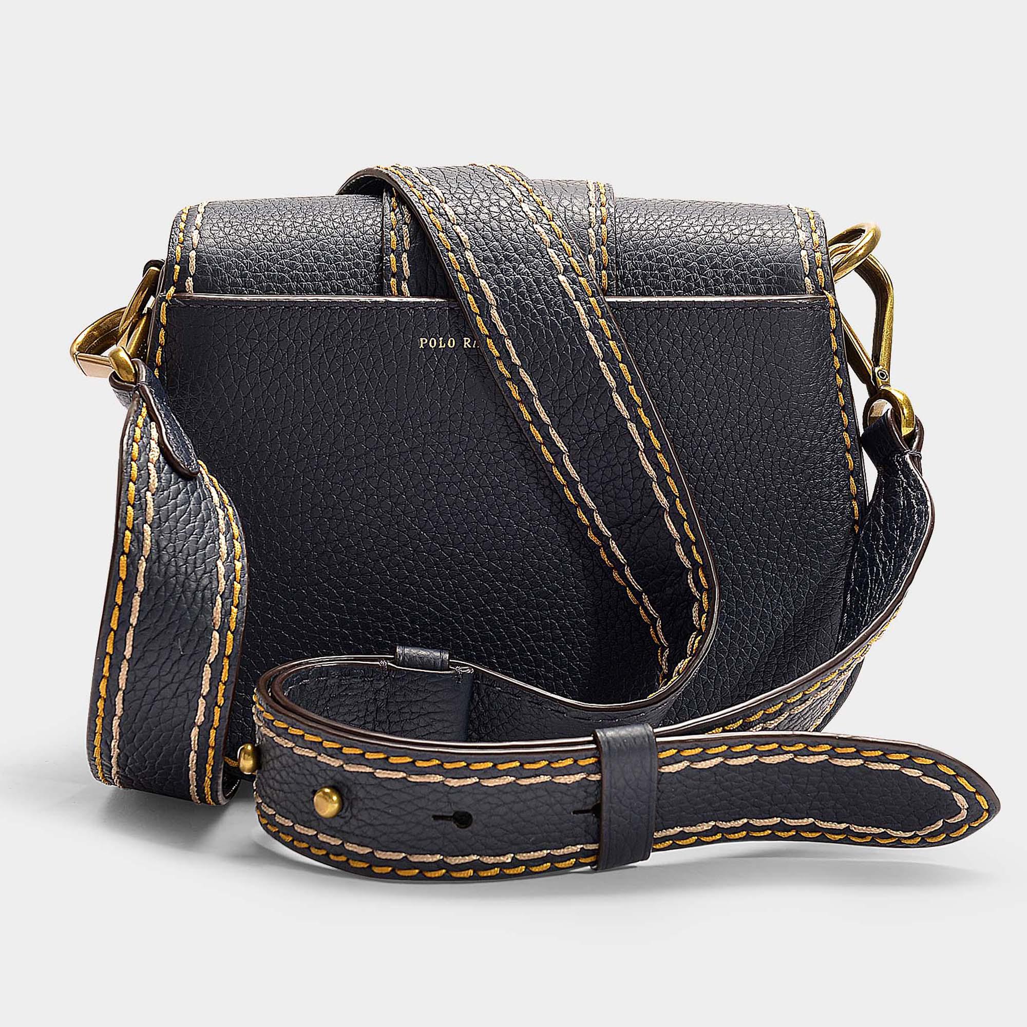 Polo Ralph Lauren Leather Lennox Medium Saddle Crossbody Bag In Navy