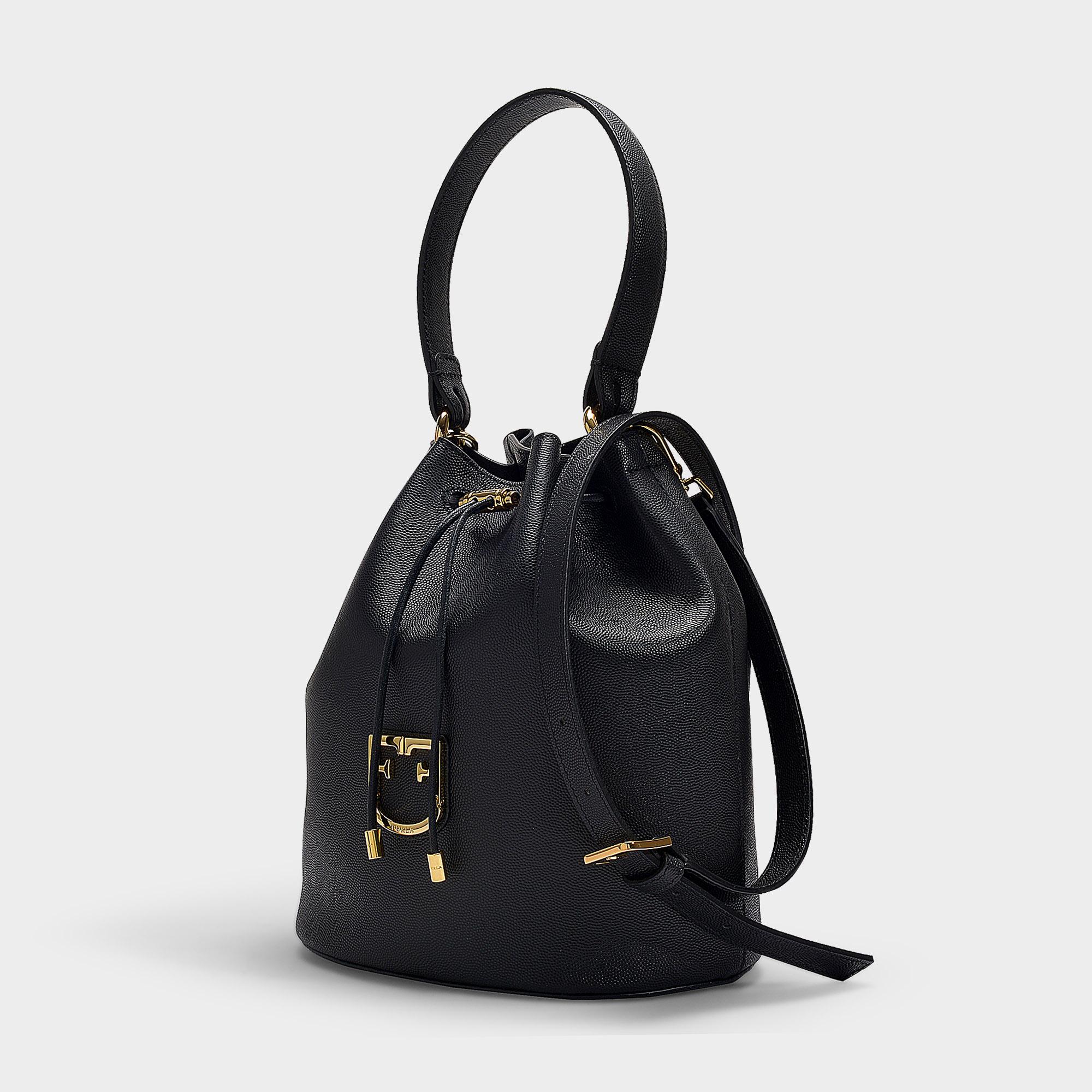 Furla Corona S Drawstring Bag In Black Calfskin - Lyst