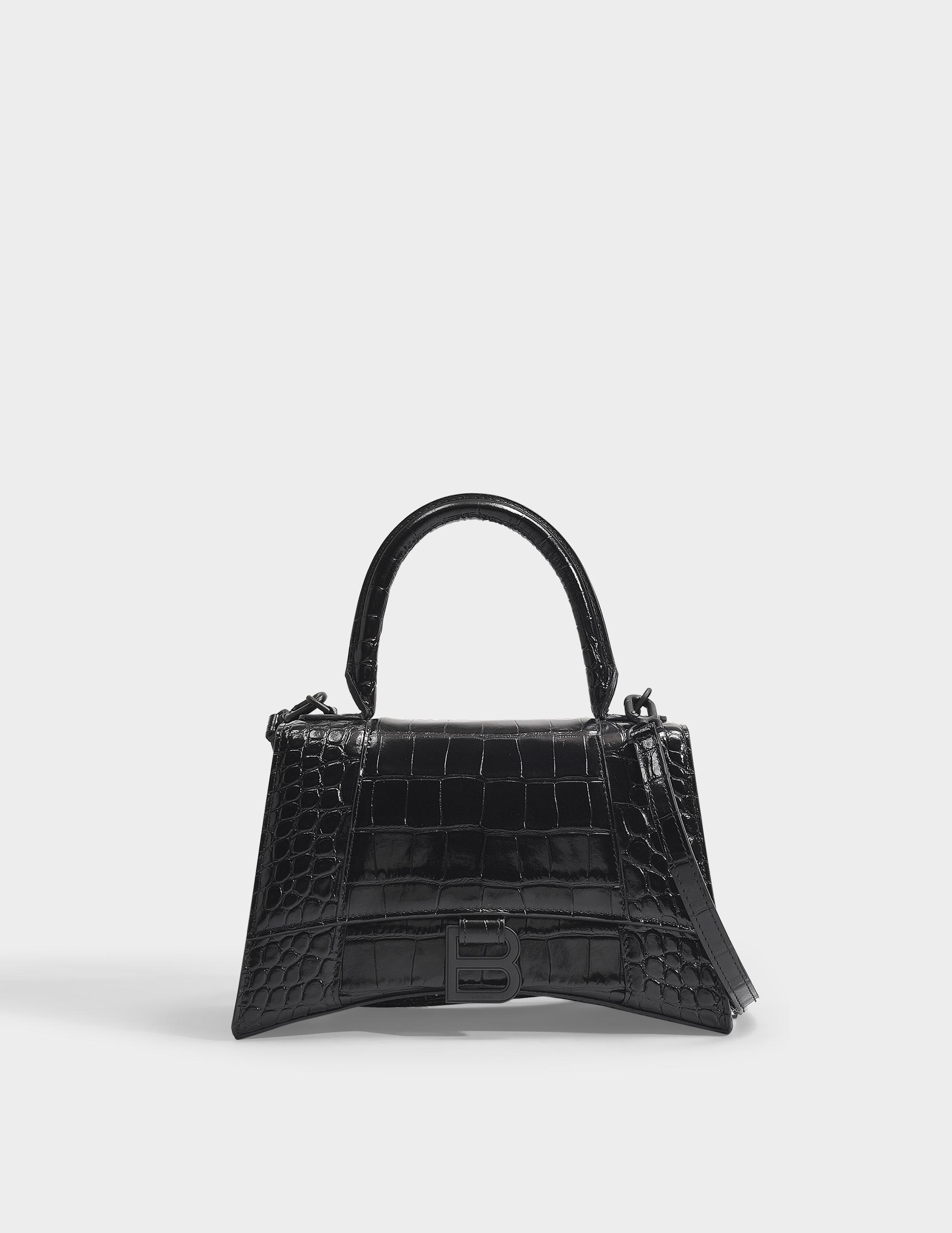 Balenciaga Hourglass Top Handle S Bag In Black Shiny Embossed Croc Calfskin  | Lyst