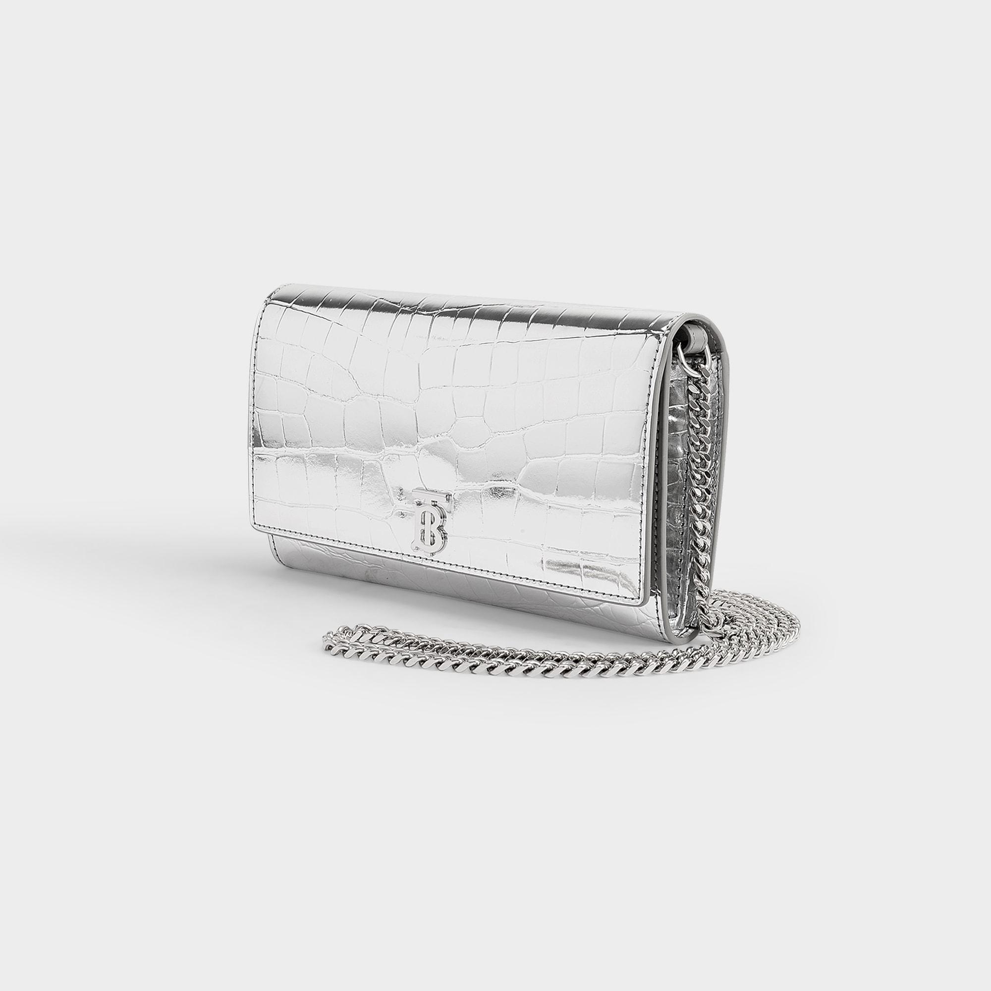 Burberry Hannah Clutch In Silver Croc Embossed Leather in Metallic