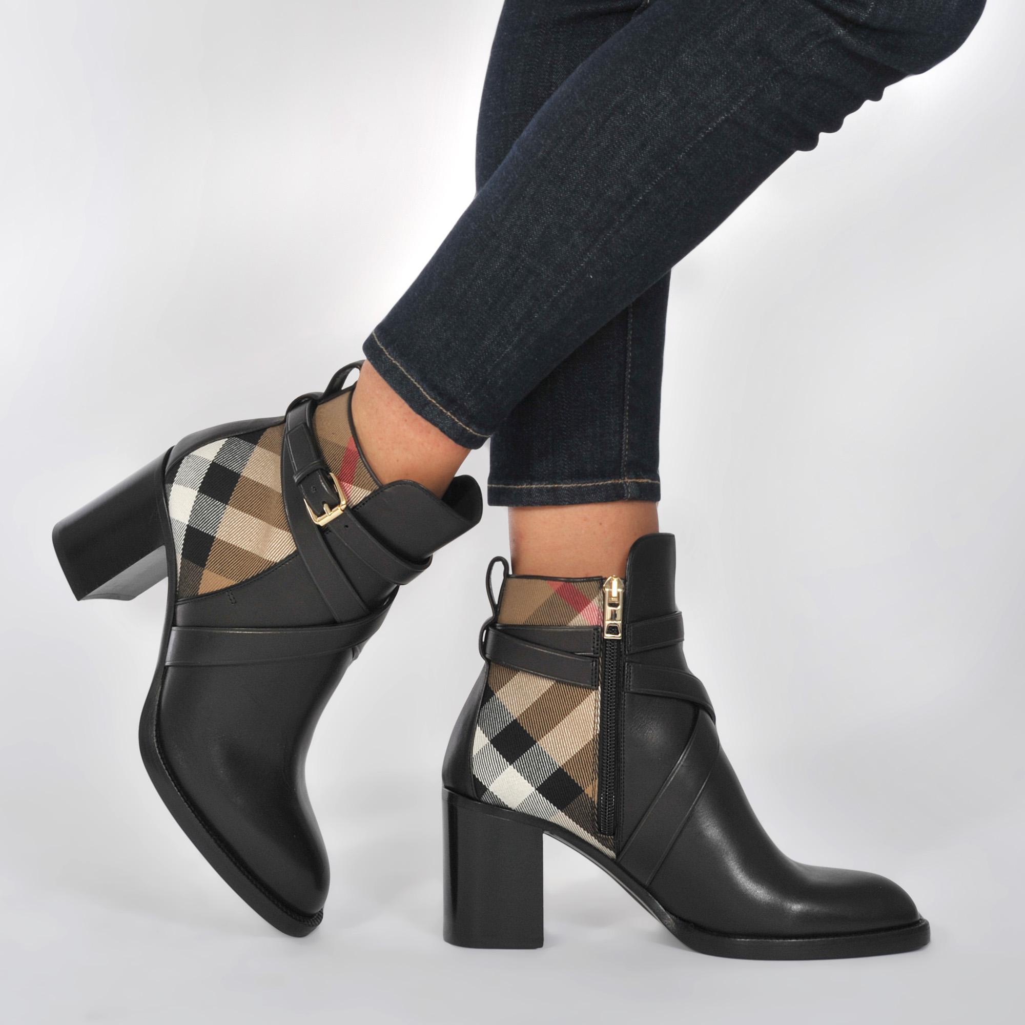 Burberry Leather Vaughan Check Boots In 