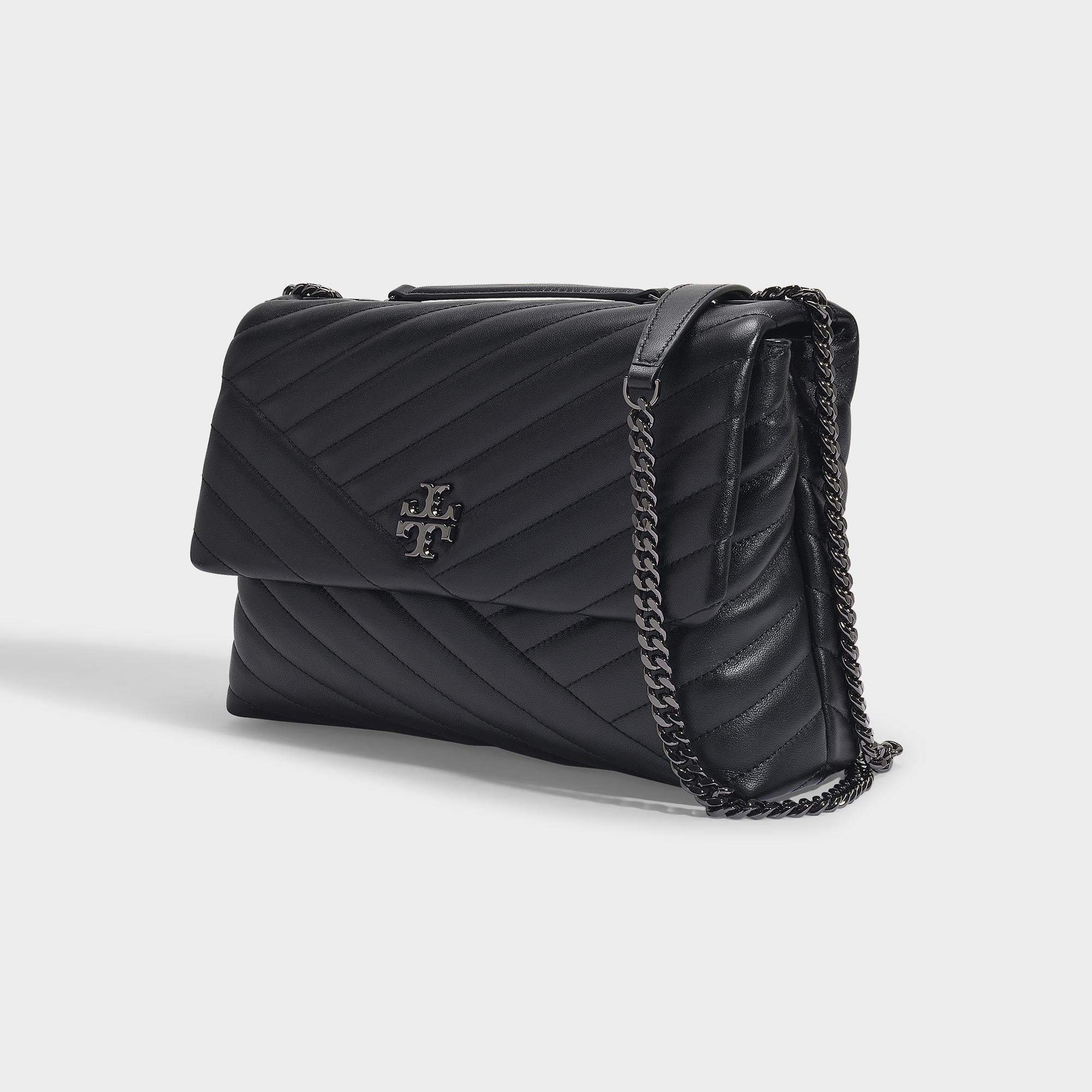 Tory Burch Leather Kira Chevron Convertible Shoulder Bag In Black Calfskin - Lyst