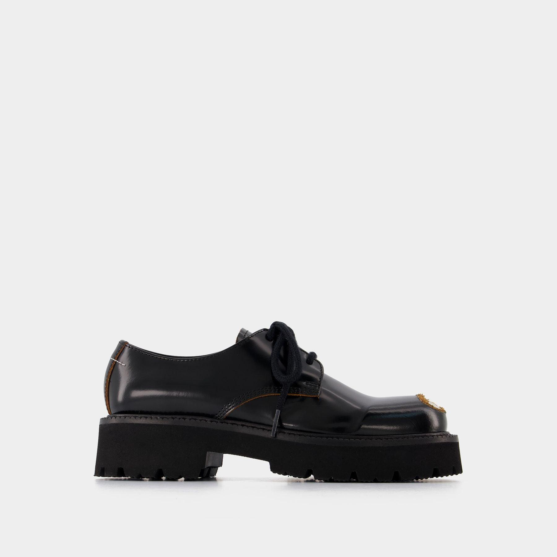 MM6 by Maison Martin Margiela Black Leather Lace Up Shoes | Lyst