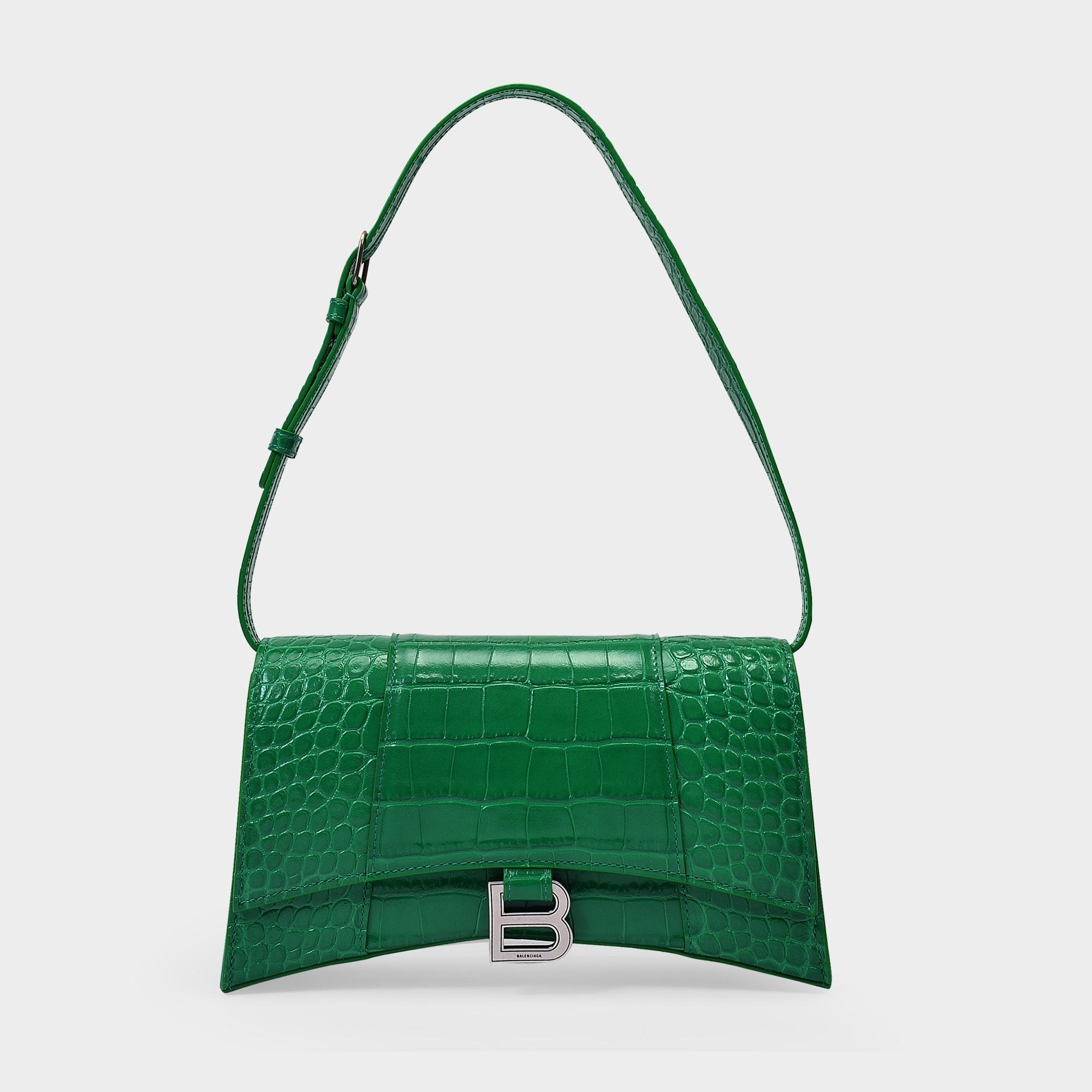 Balenciaga Hourglass Baguette Bag In Leaf Green Croc Embossed - Lyst
