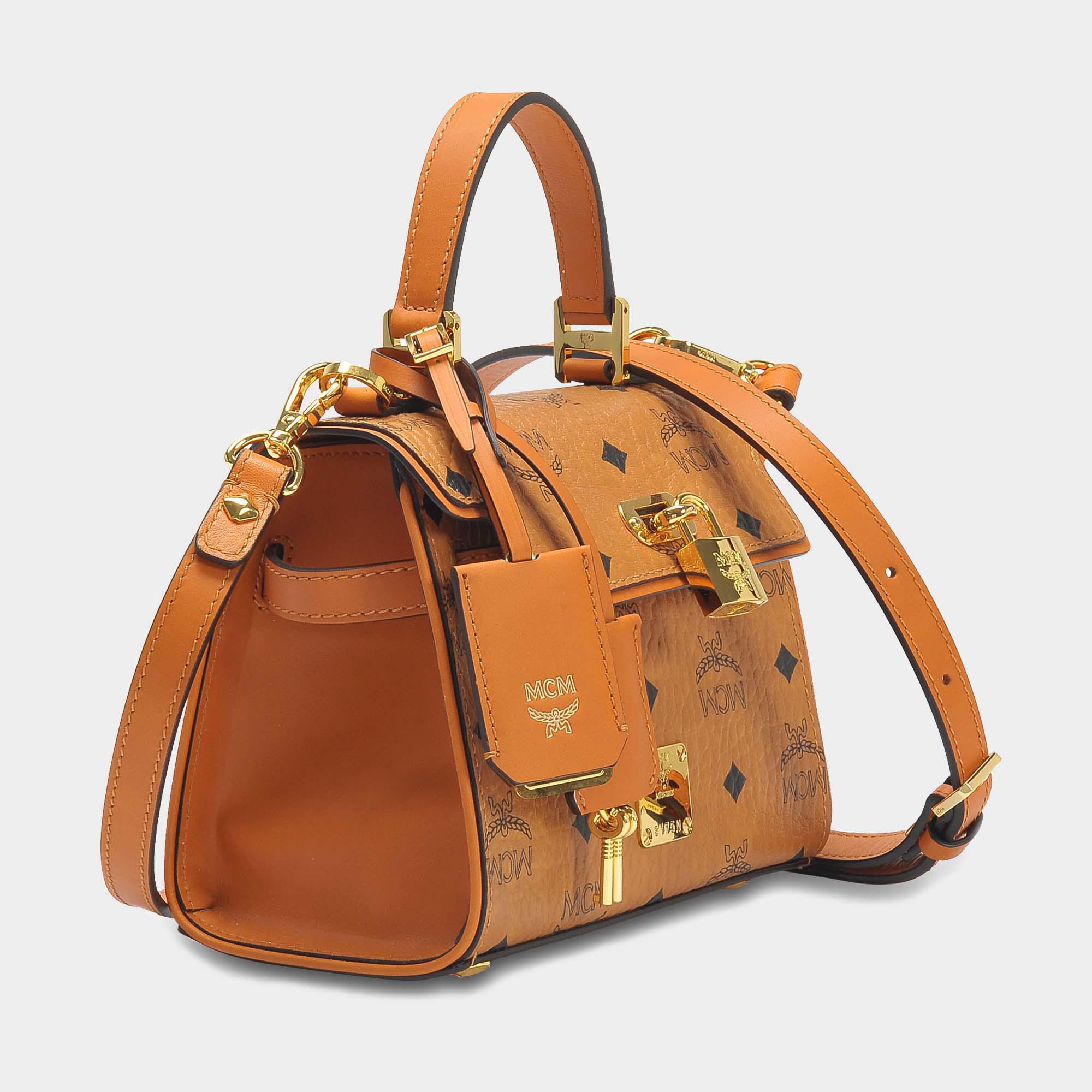 MCM Heritage Cognac Visetos Satchel Mini