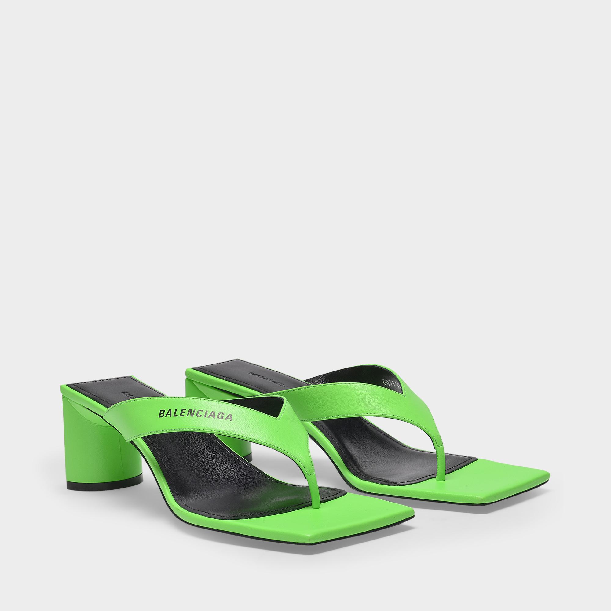 Balenciaga Double Square 60mm Sandals In Green Leather |
