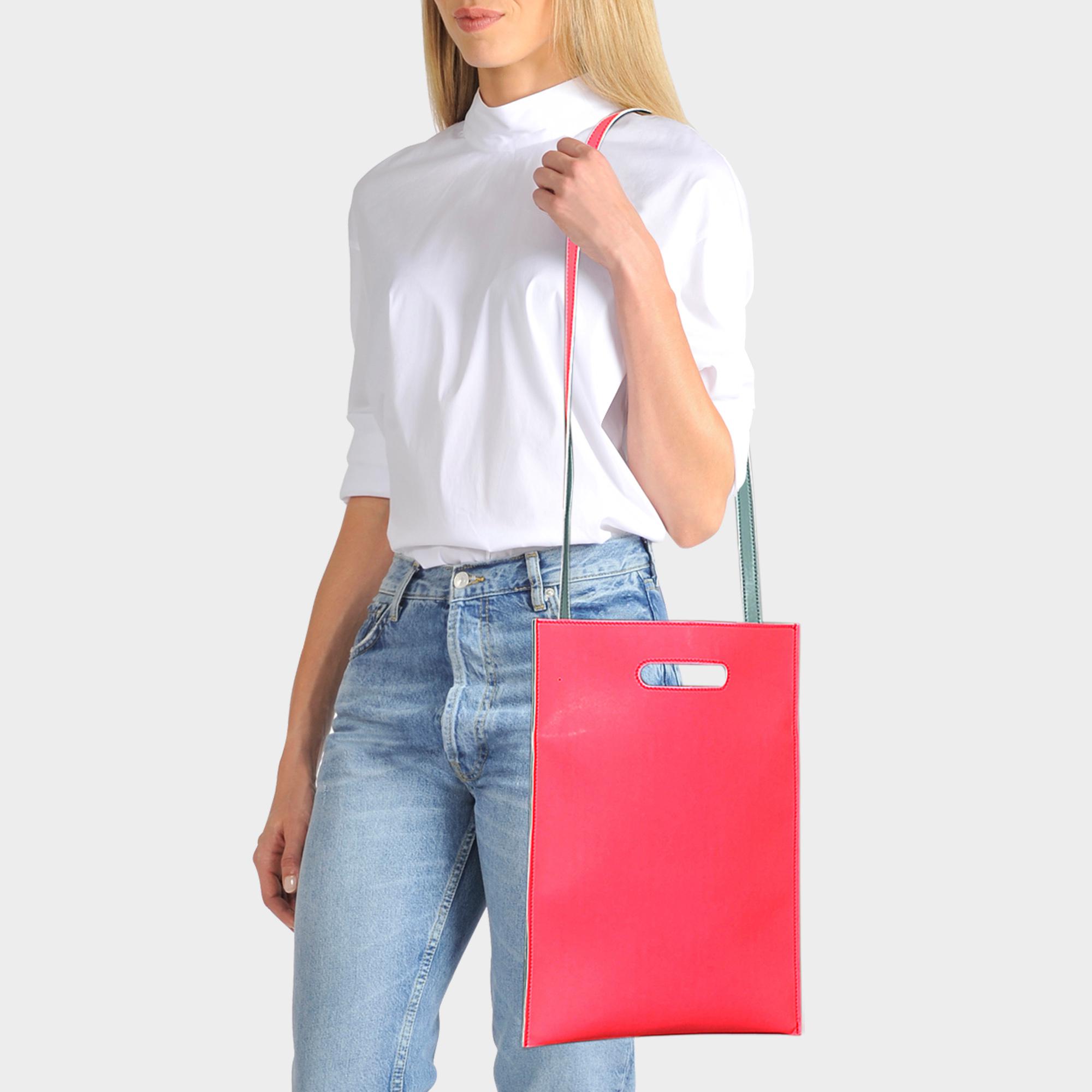 mm6 by maison martin margiela Hand Carry Plastic Bag In Neon Pink Synthetic Leather