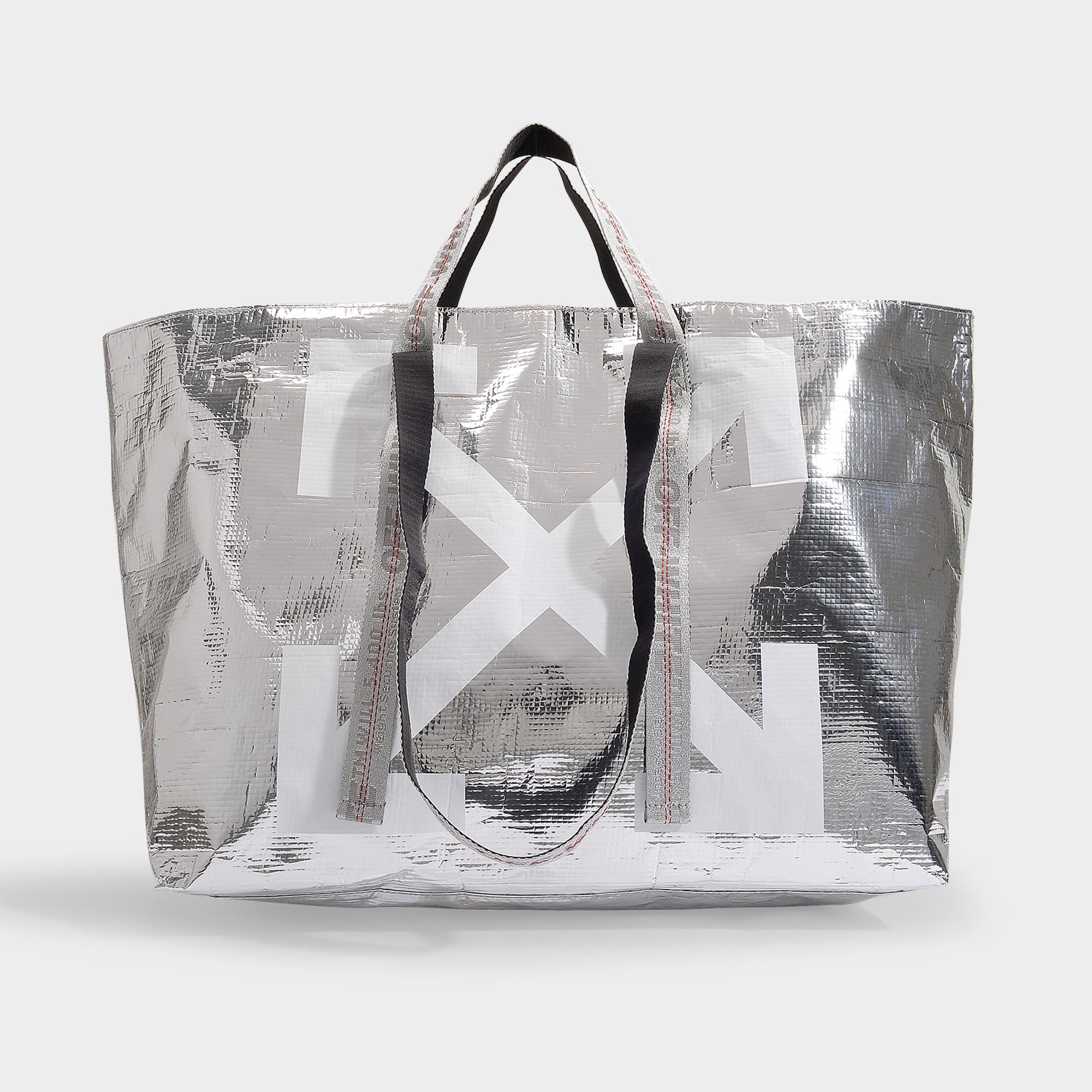 Off-White c/o Virgil Abloh Arrows Tote Bag In Silver And White Pvc