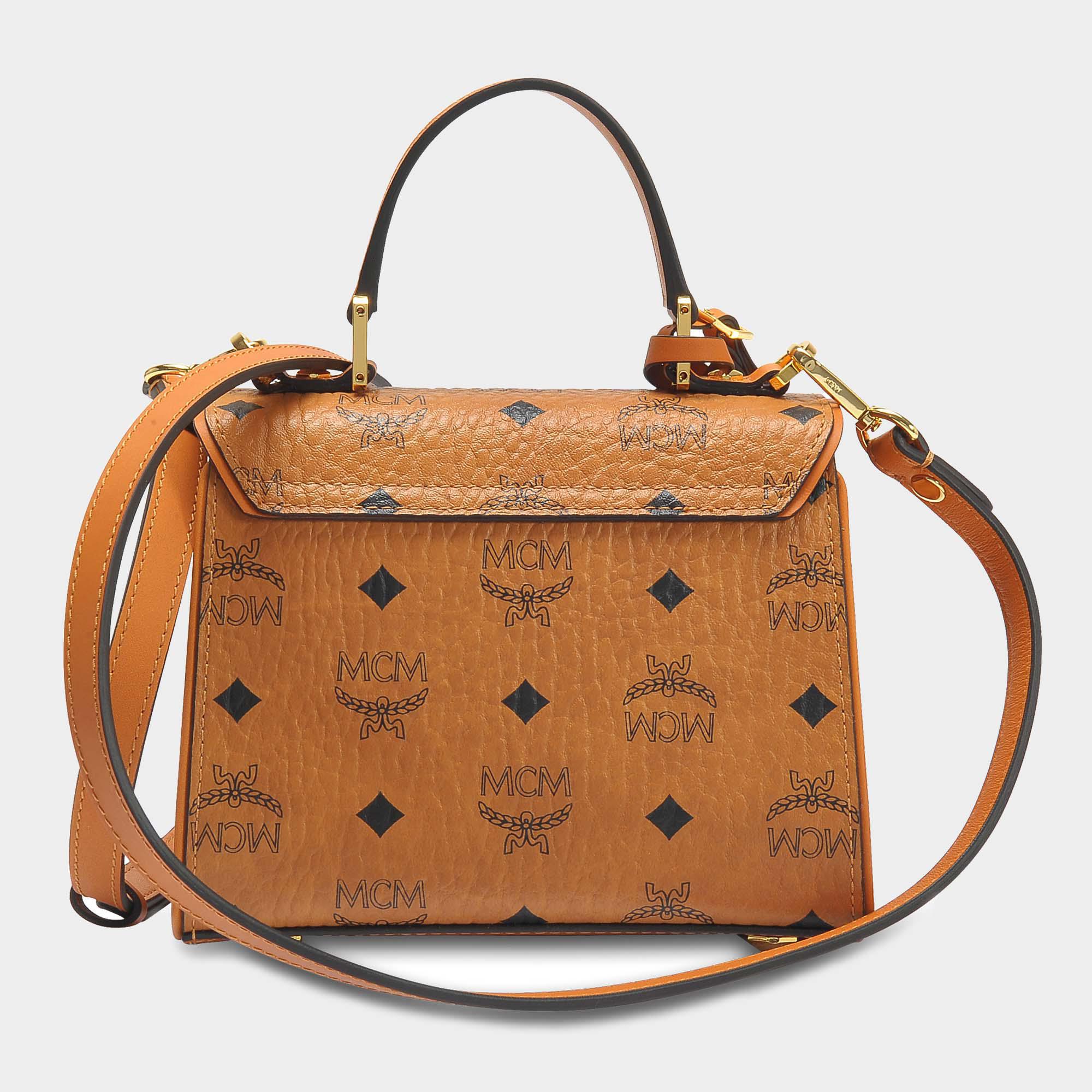 MCM Cognac Visetos Coated Canvas and Leather Mini Heritage Top Handle Bag  MCM | The Luxury Closet