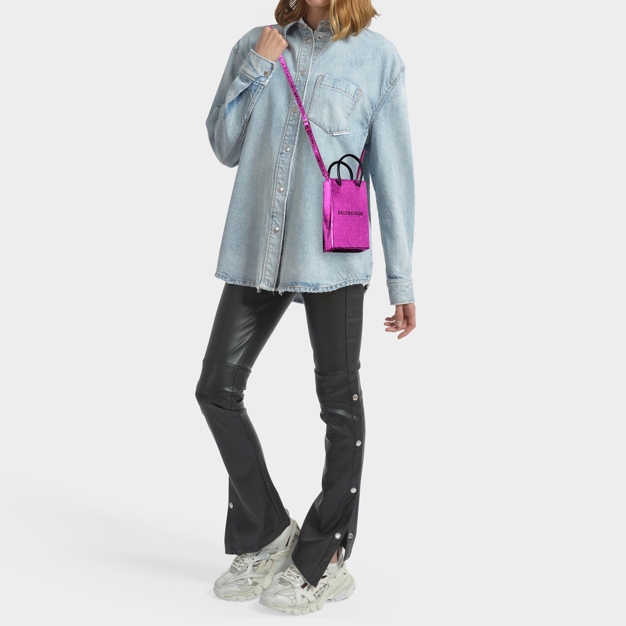 Balenciaga Synthetic Phone Holder Shopping Bag In Fuchsia in Metallic | Lyst