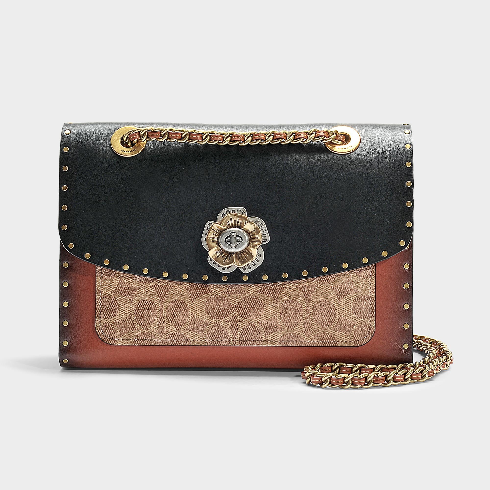 COACH Parker Shoulder Bag In Black Signature Coated Canvas Border Rivets |  Lyst