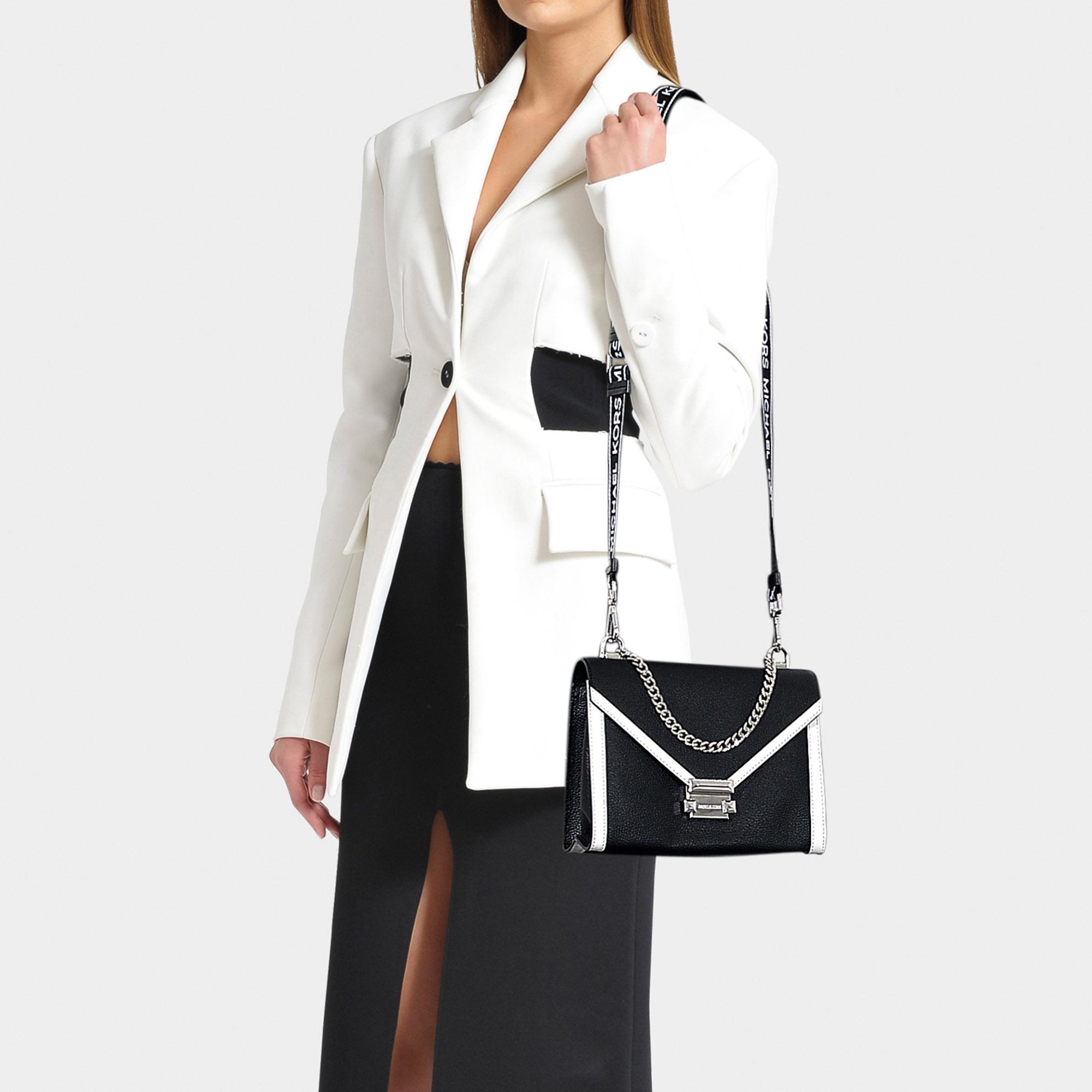 MICHAEL Michael Kors Leather Whitney Large Shoulder Bag In Black And Optic  White Grained Calfskin | Lyst Canada