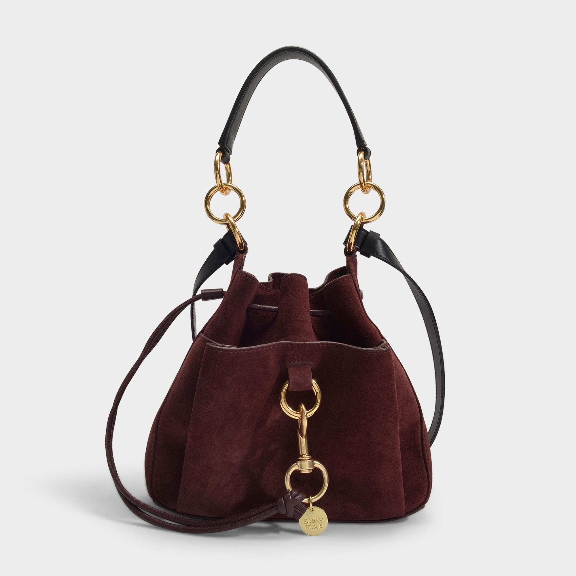 See By Chloé Tony Medium Bucket Bag In Burgundy Suede And Grained 