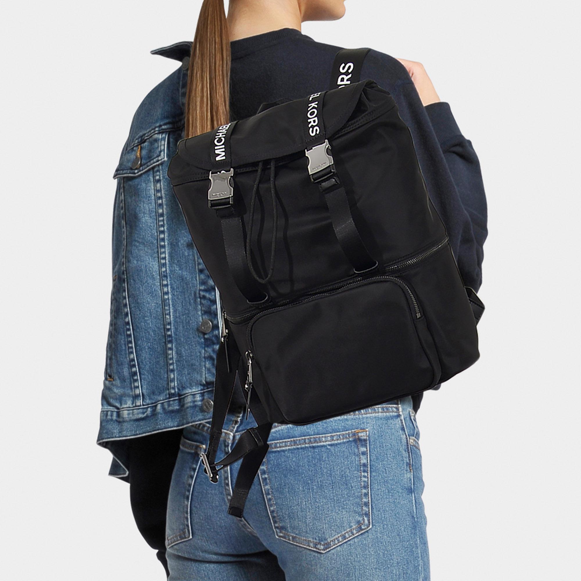 MICHAEL Michael Kors The Michael Large Flap Backpack In Black Nylon
