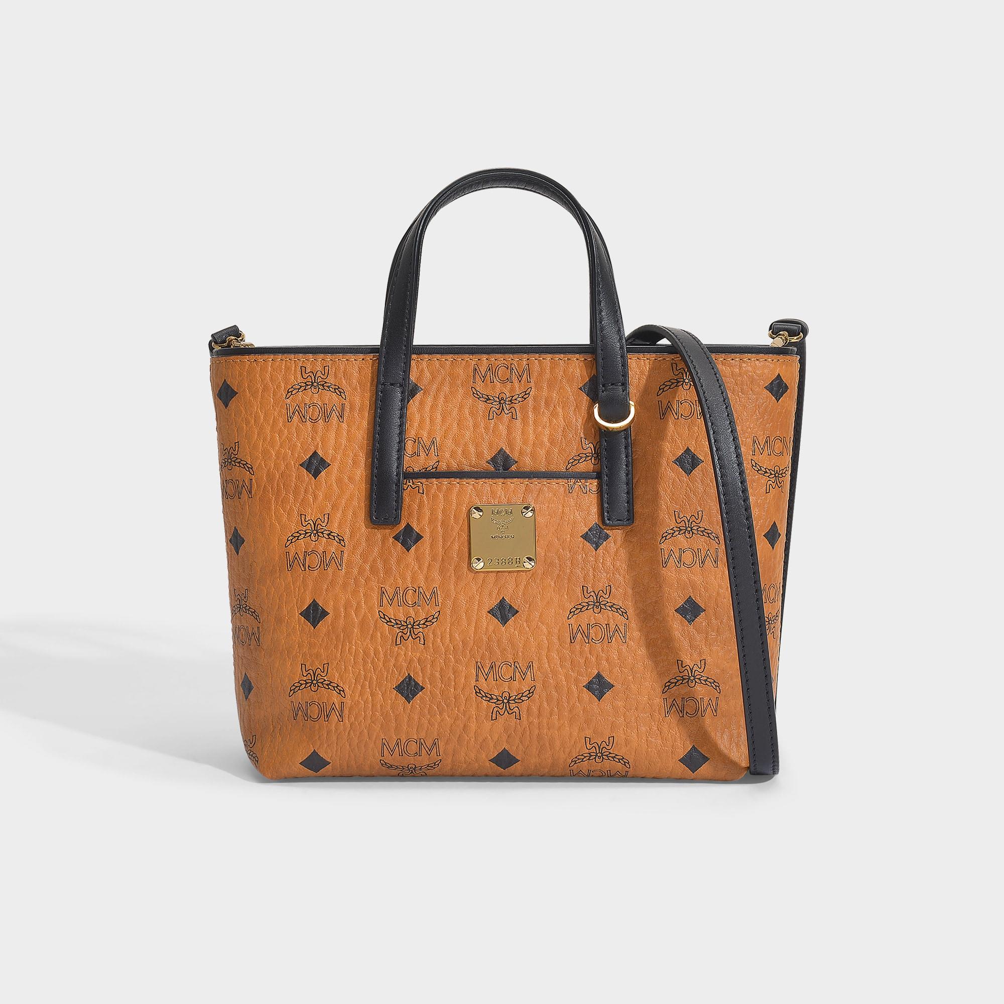 mcm anya logo leather tote