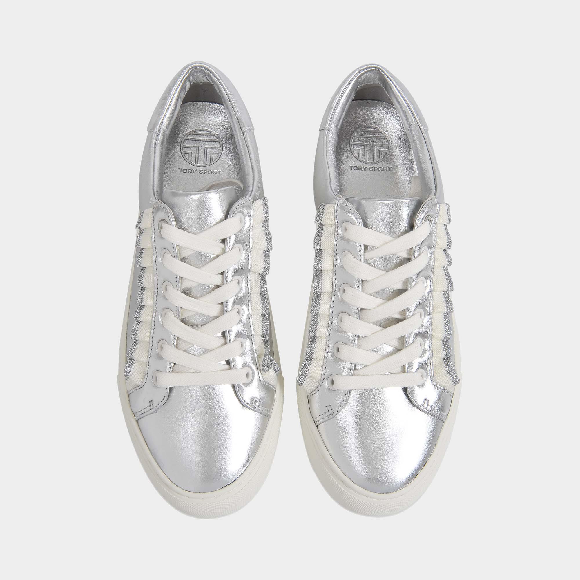 Tory Burch Tory Sport Ruffle Sneakers In Silver Calf in Metallic | Lyst