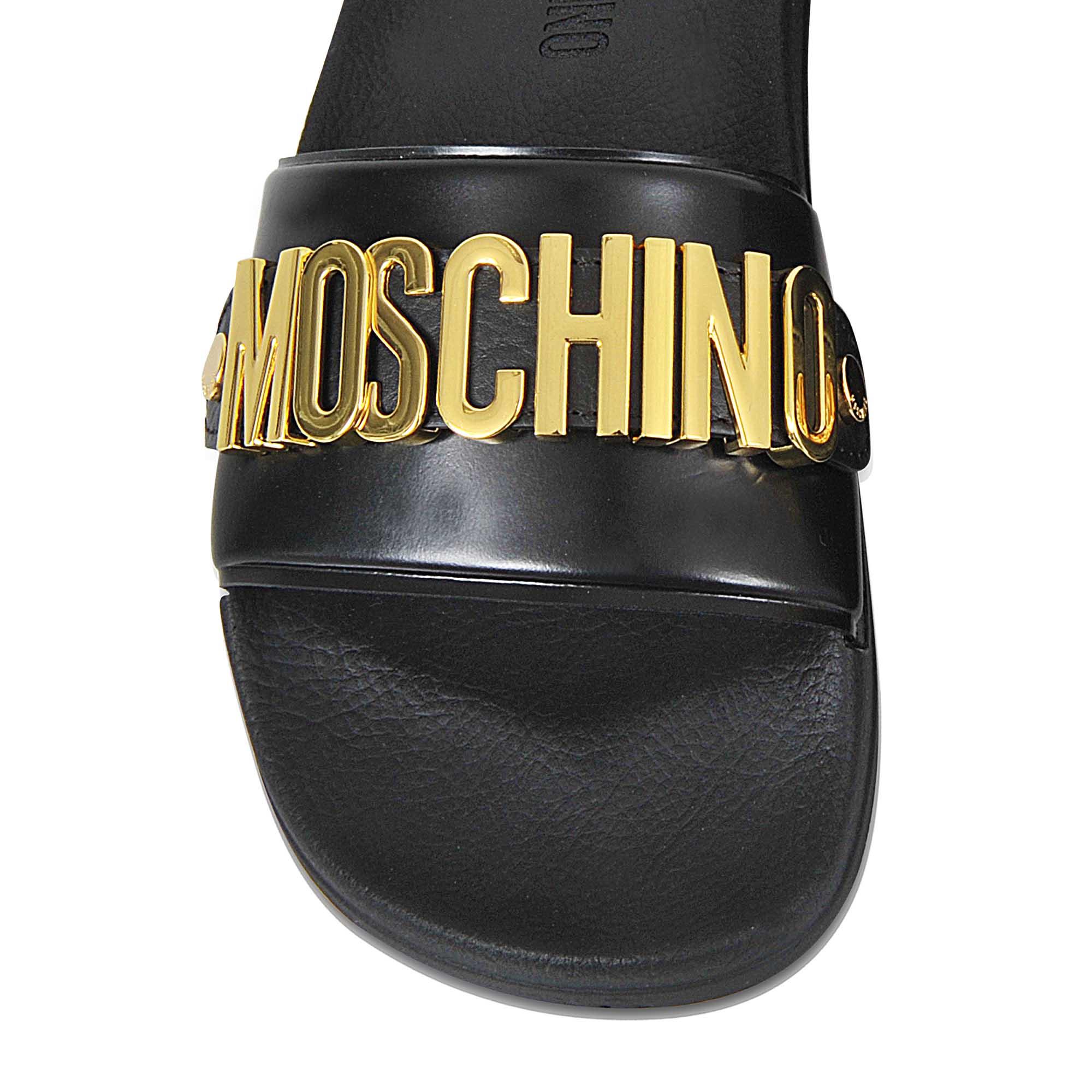 moschino multicolor logo pool sandals
