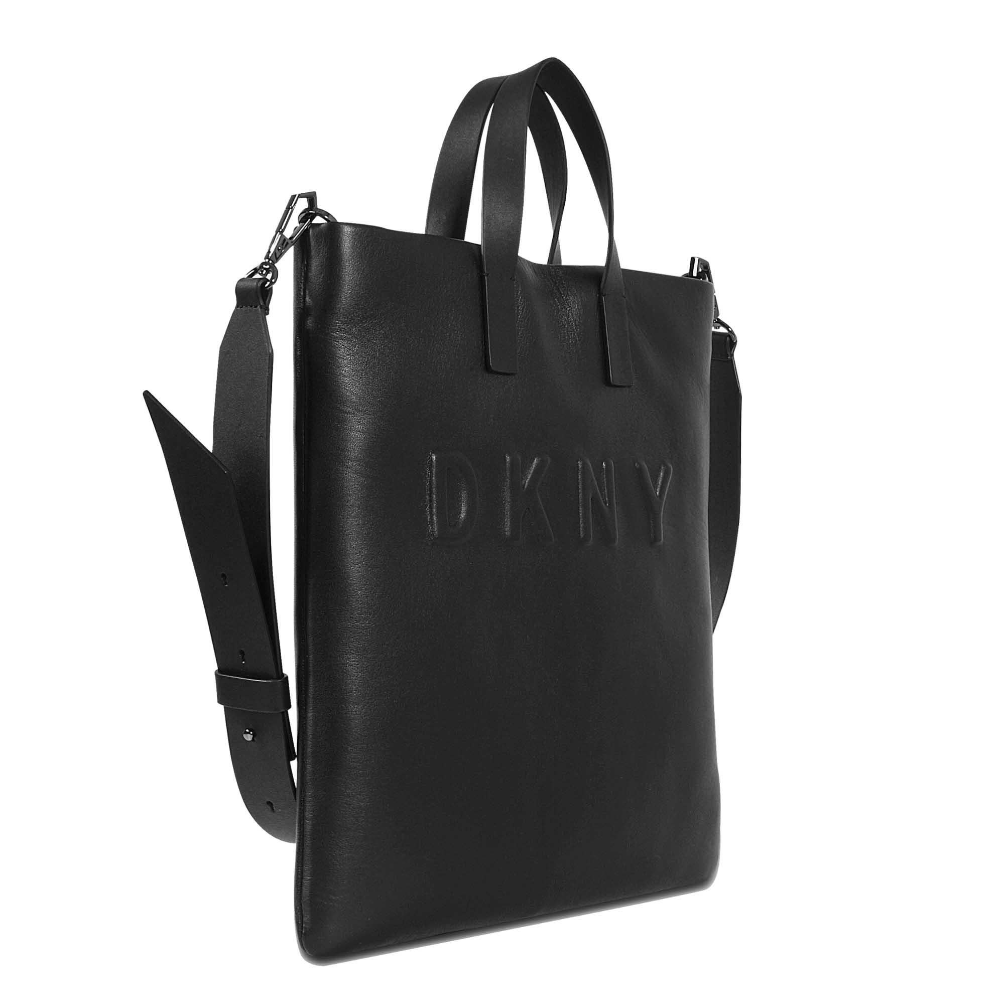 DKNY Leather Debossed Logo Tote Bag in Black - Lyst