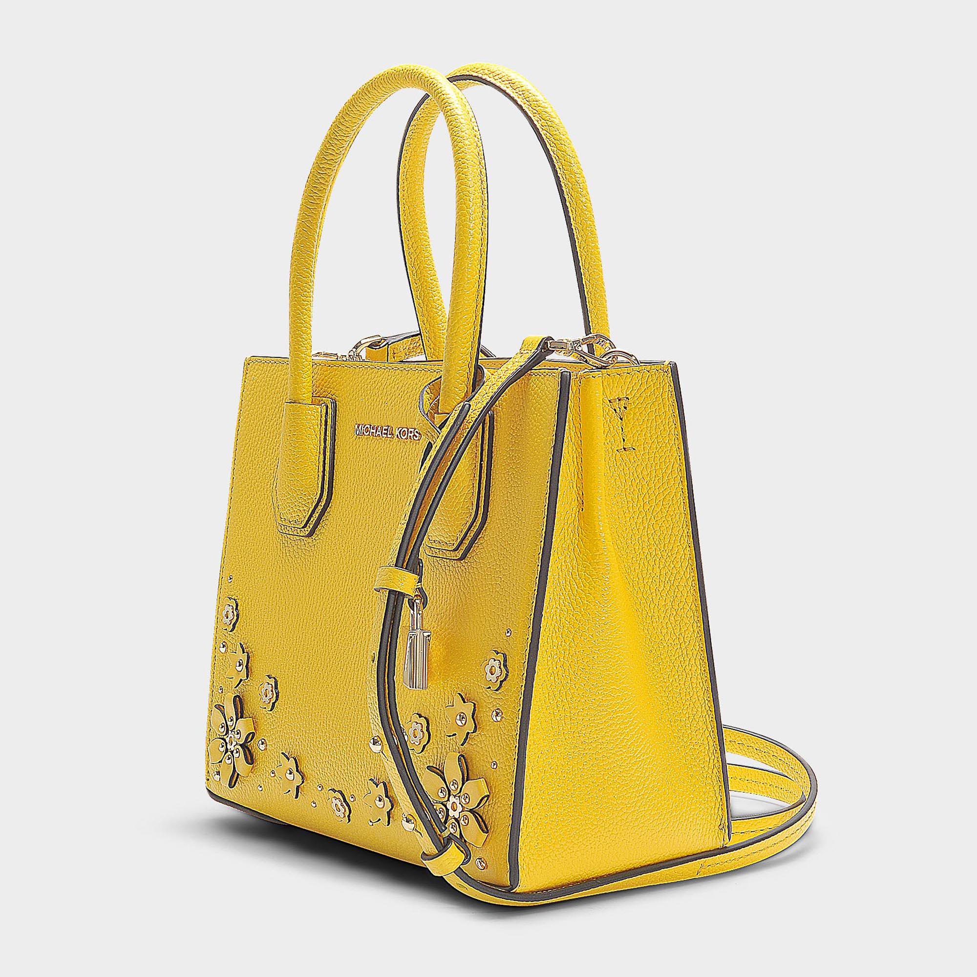 MICHAEL Michael Kors Leather Mercer Medium Messenger Bag In Sunflower  Calfskin With Flower Embellishments in Yellow | Lyst