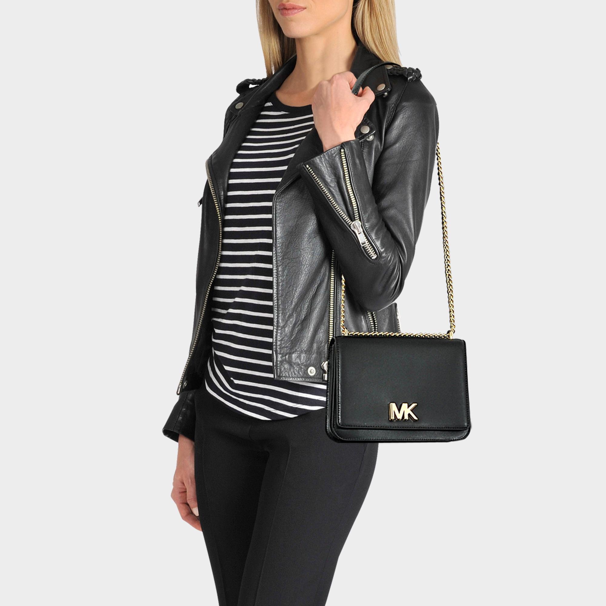 MICHAEL Michael Kors Mott Large Chain Shoulder Bag In Black Liberty Leather  | Lyst