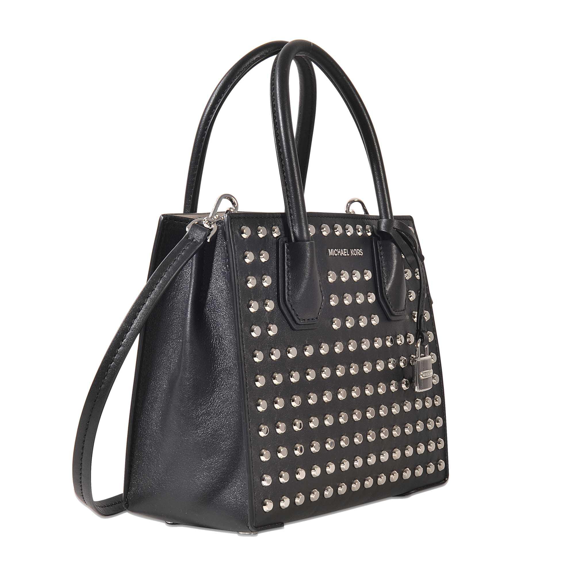 MICHAEL Michael Kors Mercer Stud & Grommet Medium Messenger in Black | Lyst