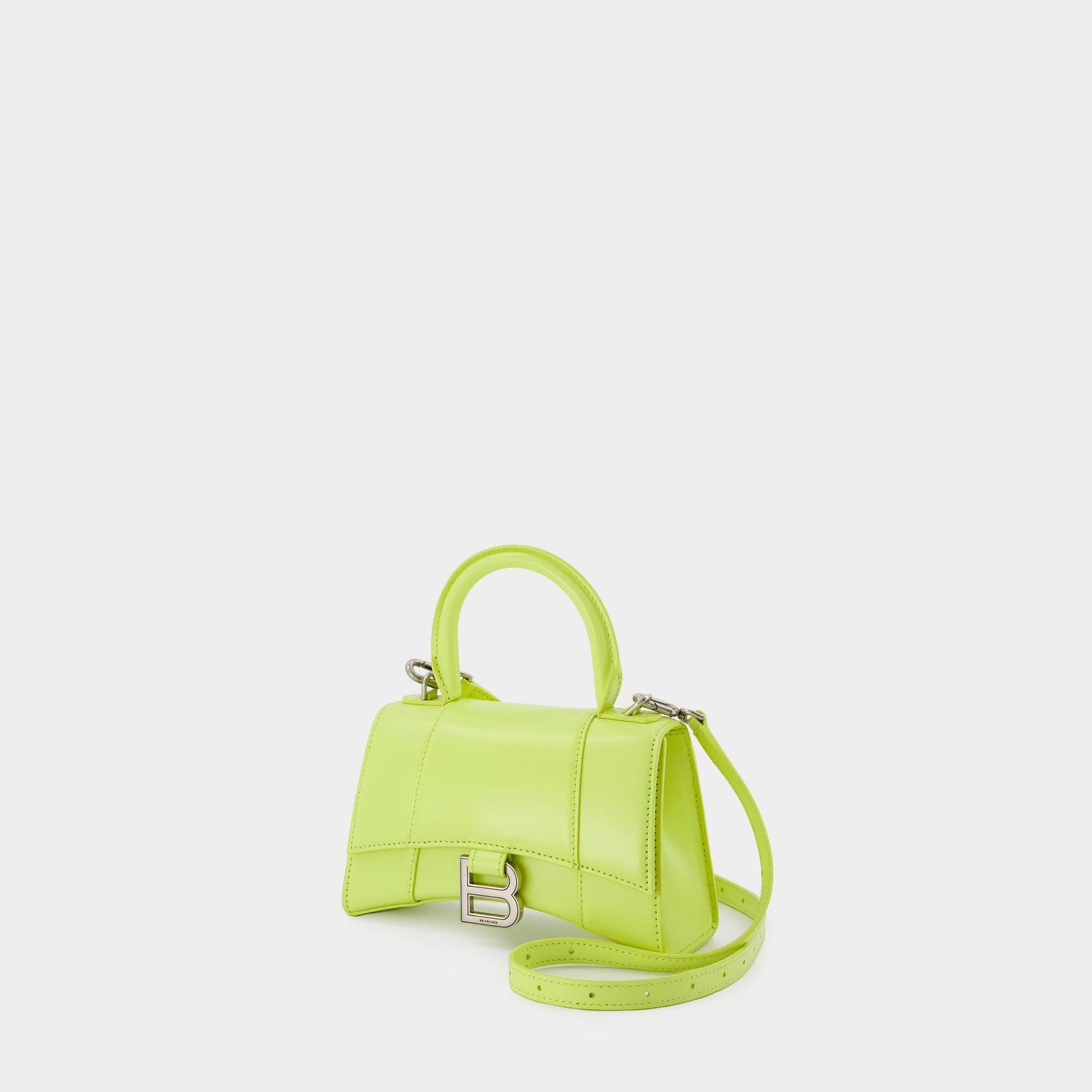 Balenciaga Lime Smooth Leather Hourglass Xs Top Handle Bag