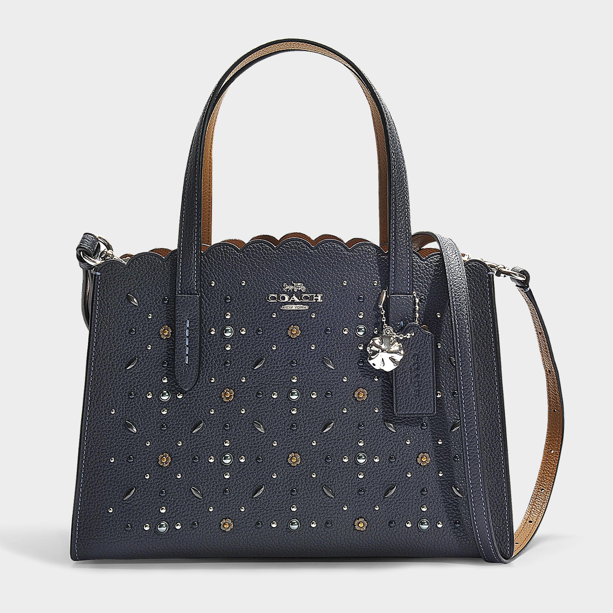 COACH Leather Charlie Carryall 28 With Prairie Rivets in Midnight Navy/Silver (Blue) - Lyst