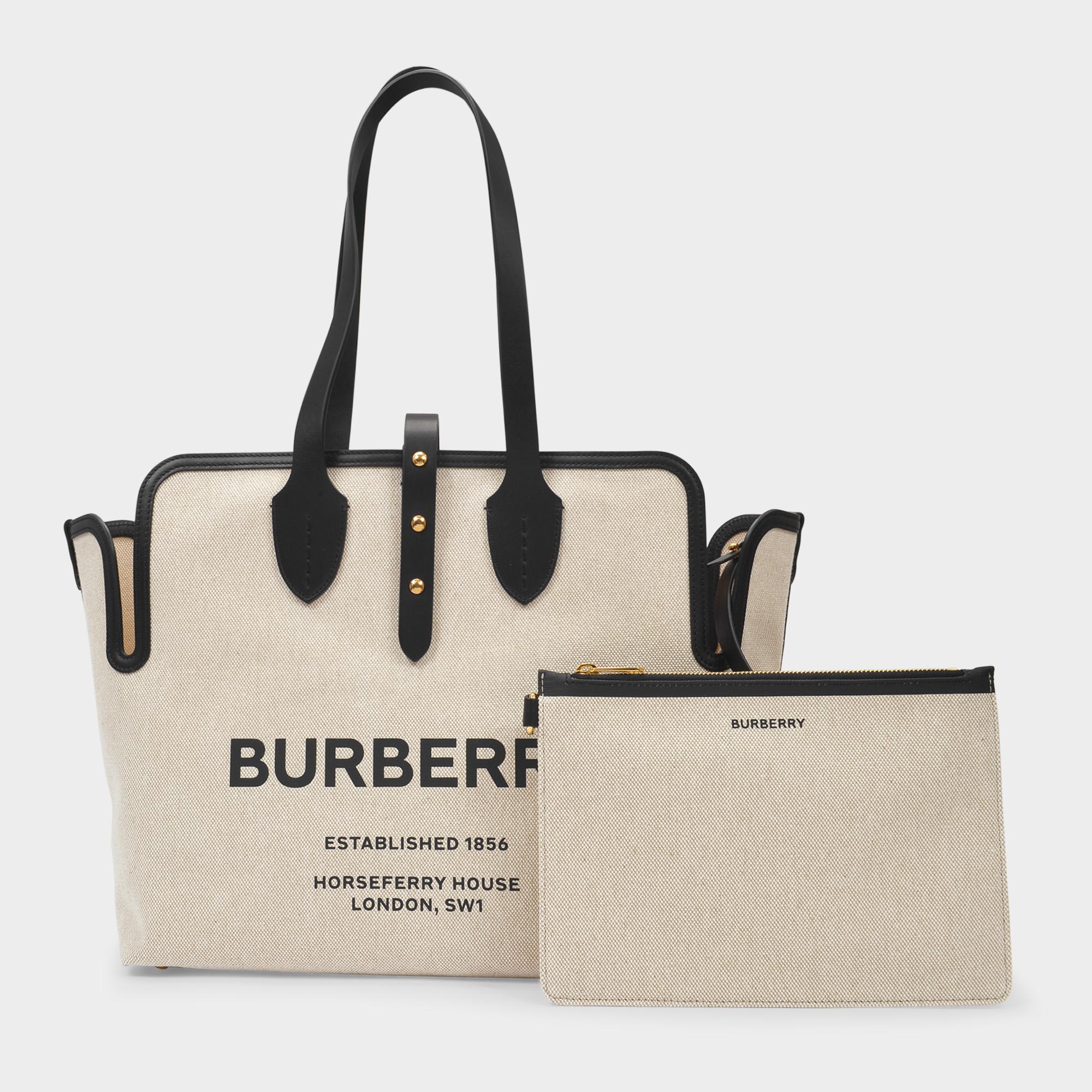 Burberry Md Soft Belt Tote Bag In Black Cotton - Lyst