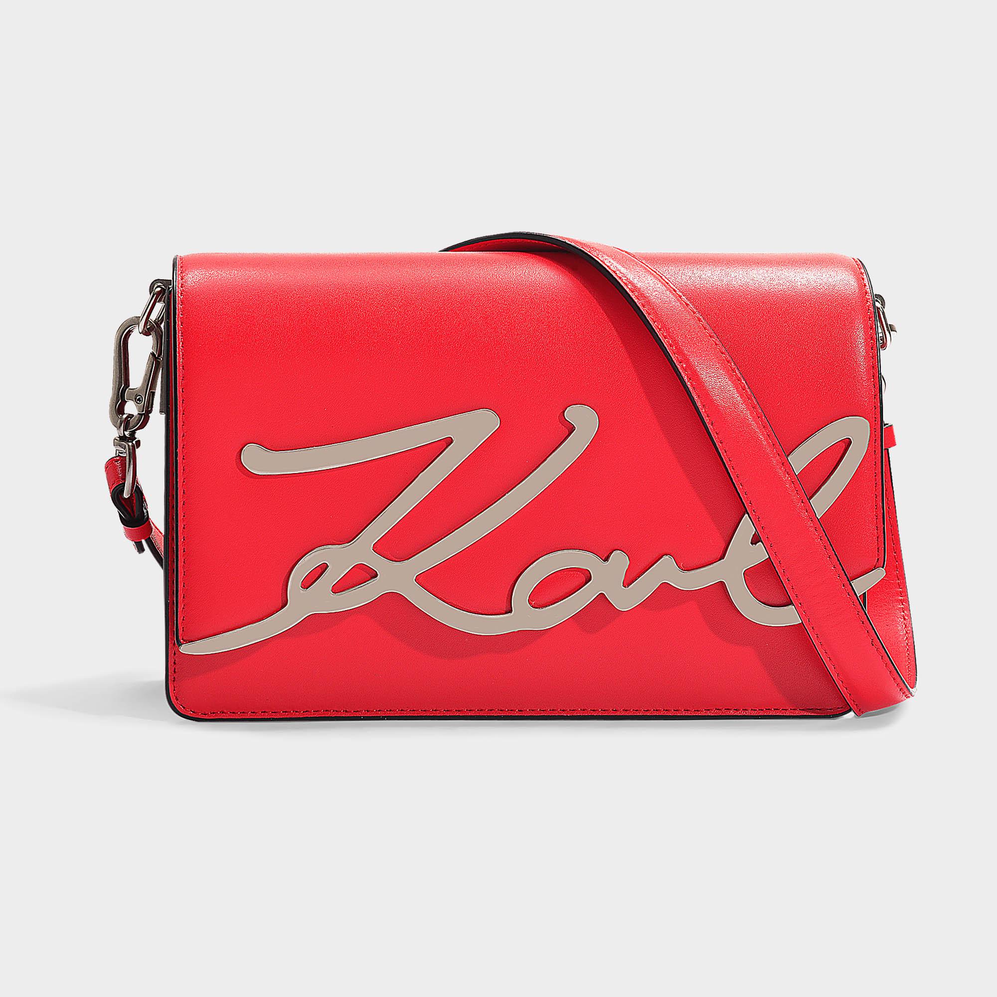 Karl Lagerfeld Leather K/signature Shoulder Bag in Red | Lyst