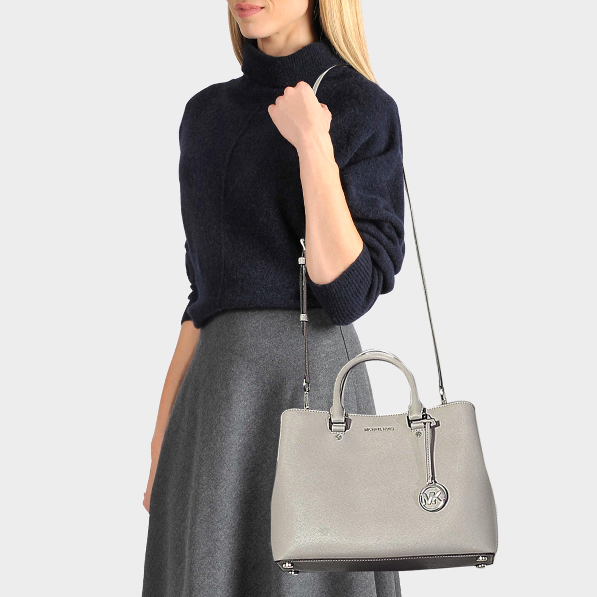 MICHAEL Kors Savannah Large Satchel Bag In Pearl Saffia Leather in Gray - Lyst