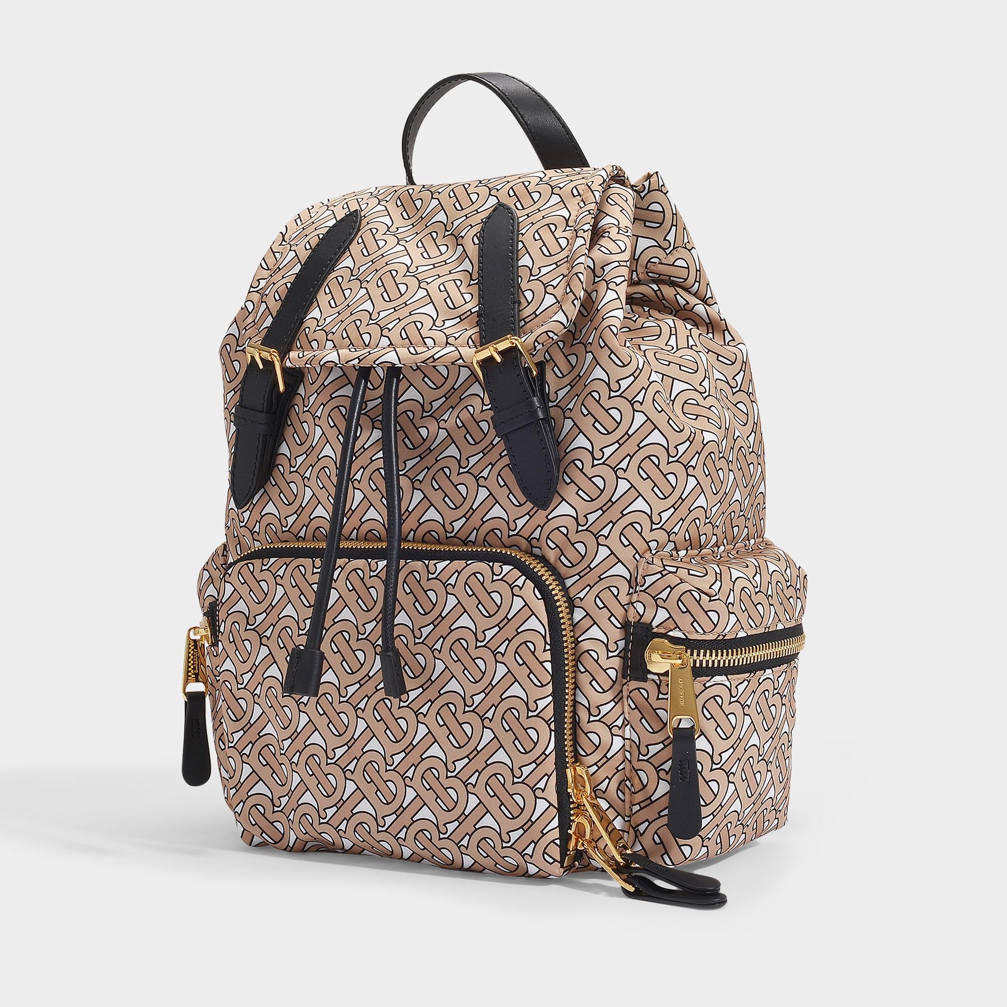 Burberry Synthetic The Rucksack Small Backpack In Beige Monogrammed