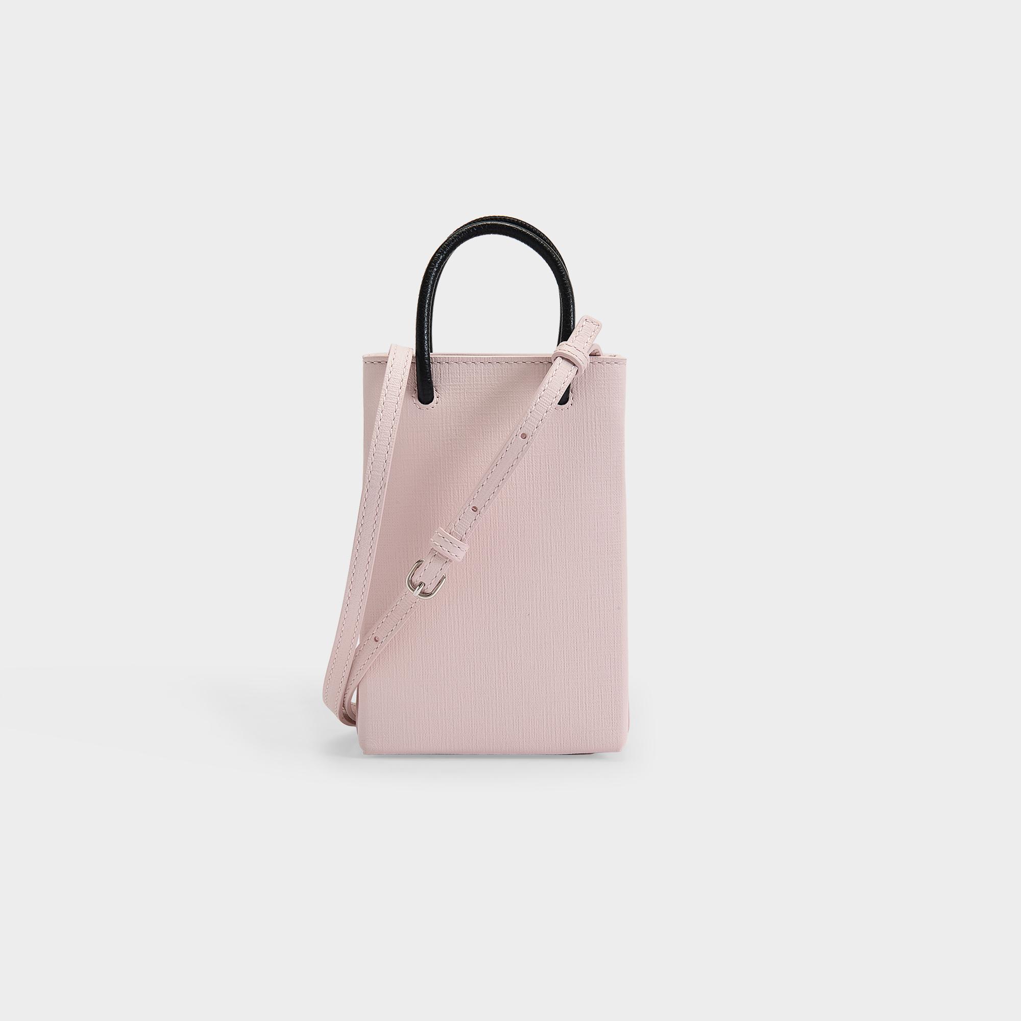 Balenciaga Phone Holder Shopping Bag In Light Rose Leather in Pink 