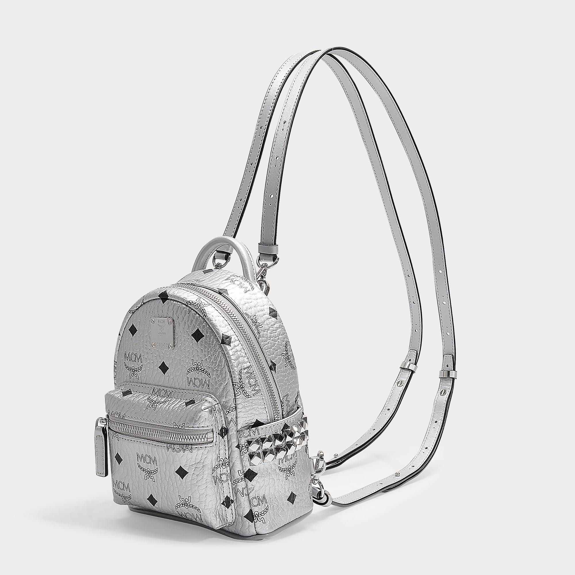 mcm mini backpack silver