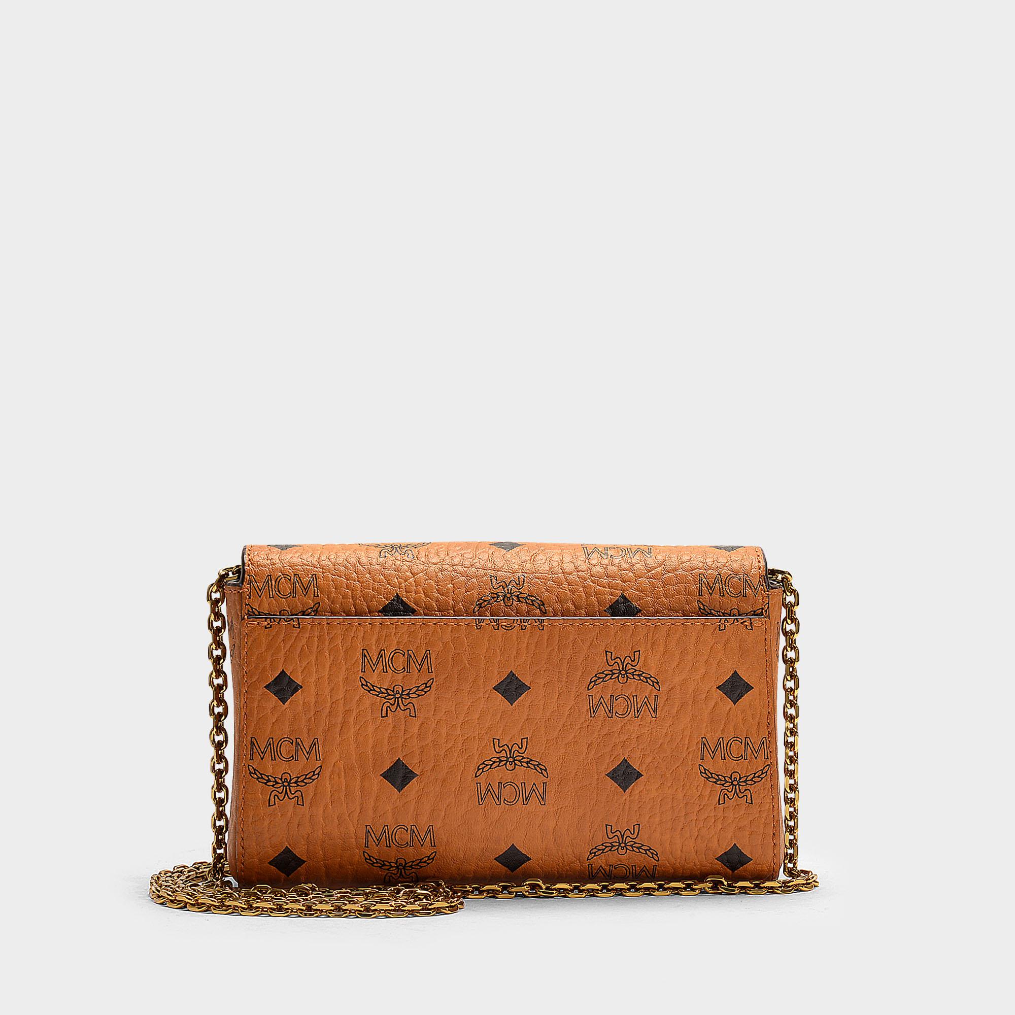 MCM Leather Millie Visetos Small Crossbody In Cognac Pvc in Brown Lyst