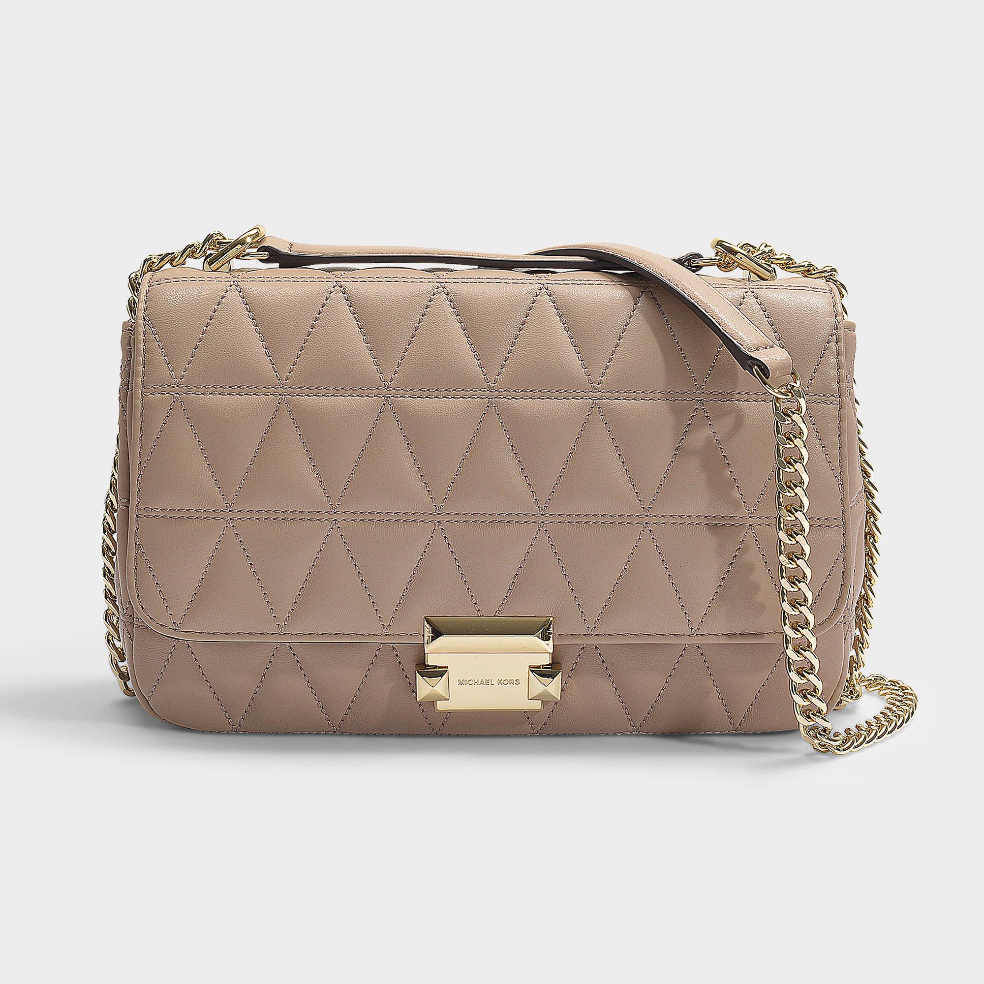 MICHAEL Michael Kors Sloan Large Chain Shoulder Bag In Truffle Quilted  Lambskin in Natural