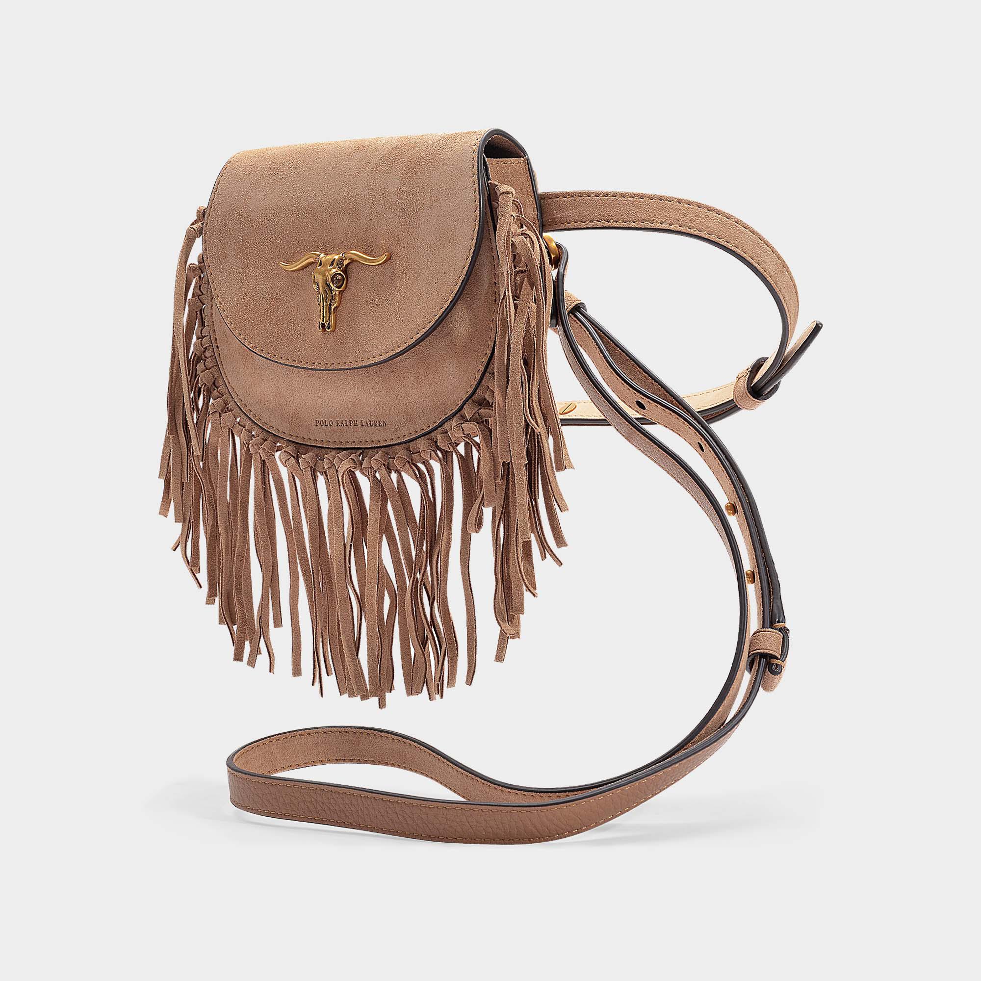 Polo Ralph Lauren Leather Montana Fringe Small Crossbody Bag In Brown  Calfskin in Pink | Lyst