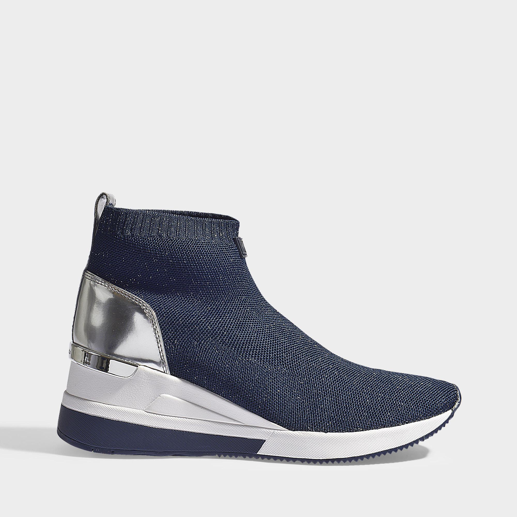 MICHAEL Michael Kors Skyler Bootie Sneakers In White And Blue Stretchy  Stitch And Nappa Leather | Lyst