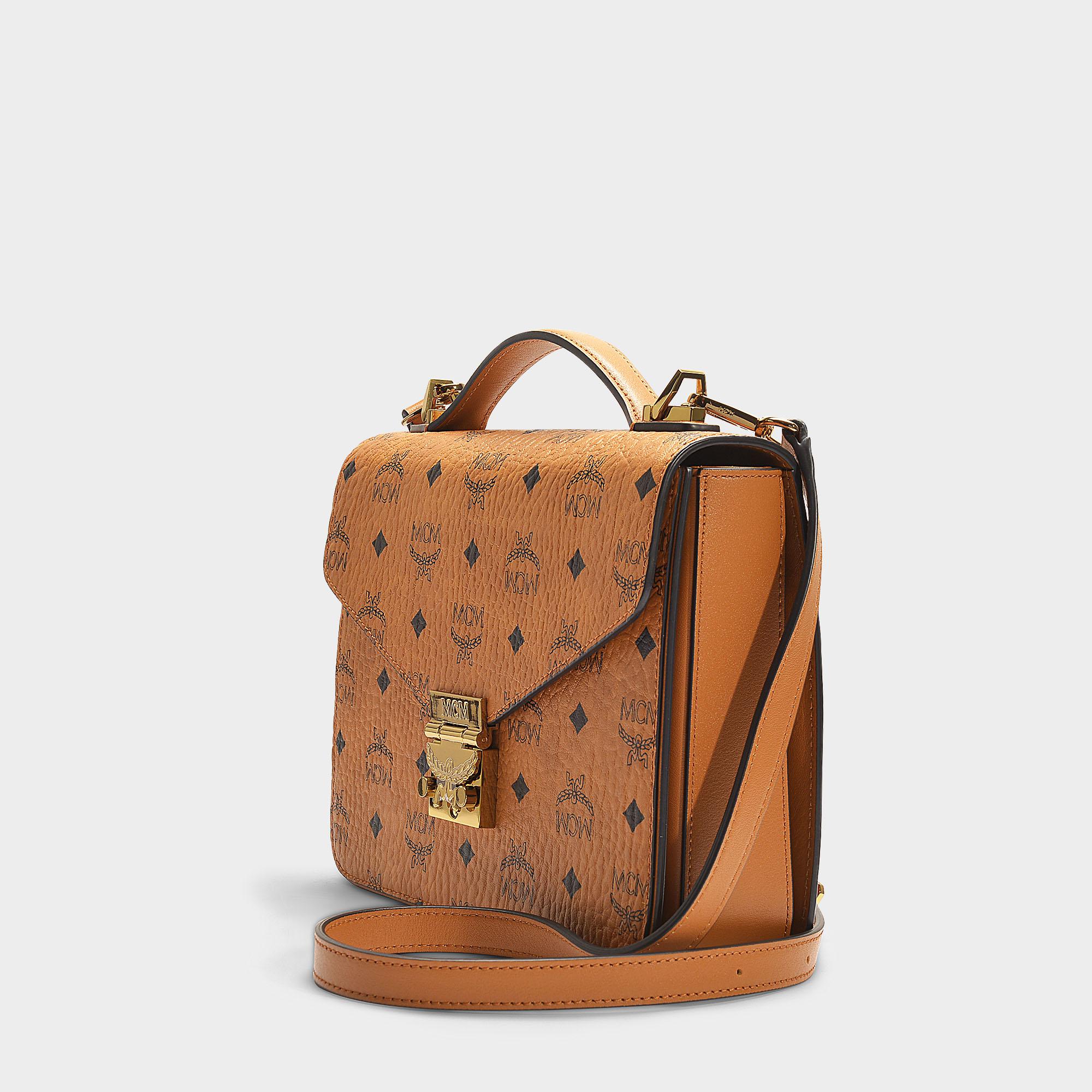 MCM Patricia Visetos Logo Satchel Bag