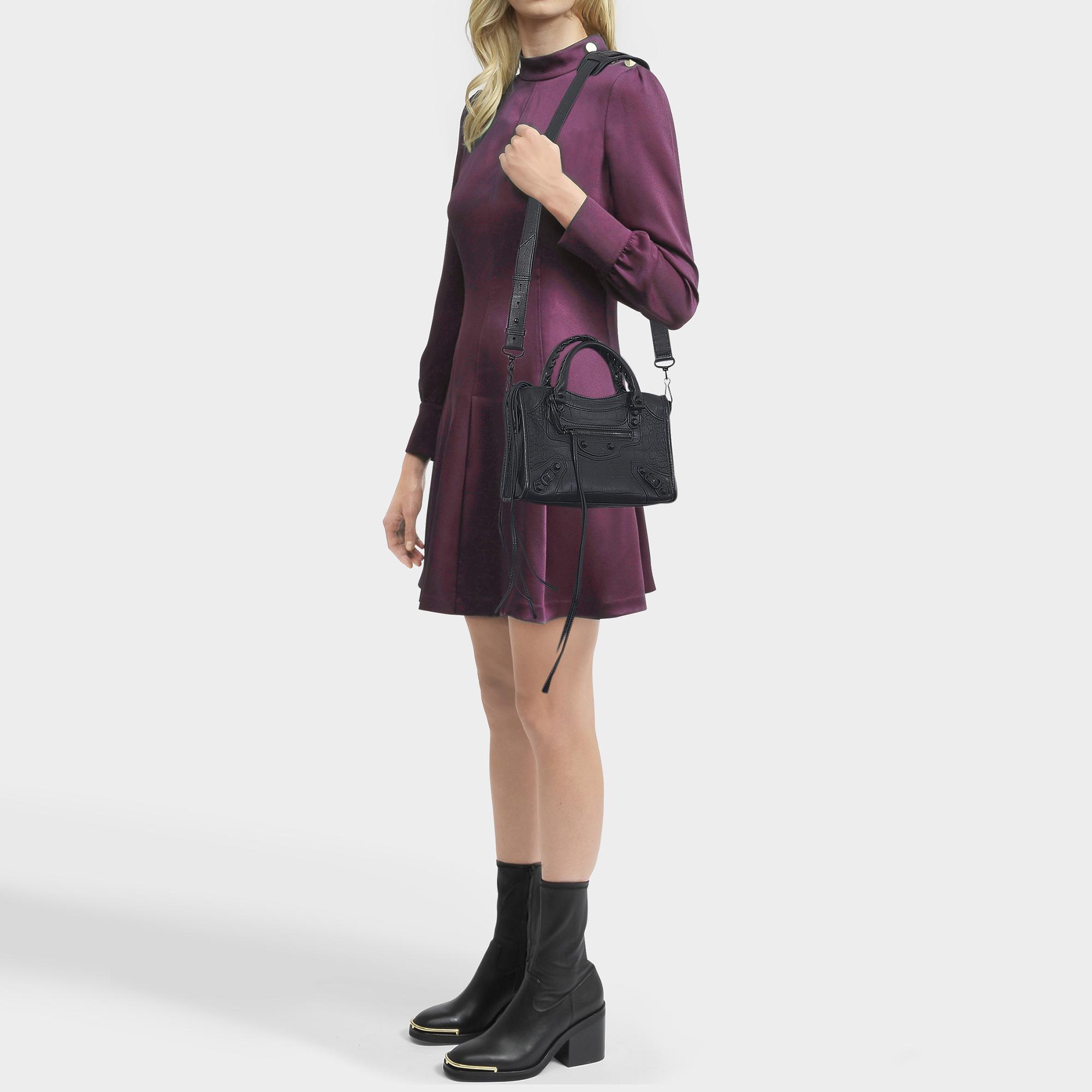 Balenciaga Leather City Classic Mini Bag In Matt Croc Embossed Lambskin in  Black | Lyst