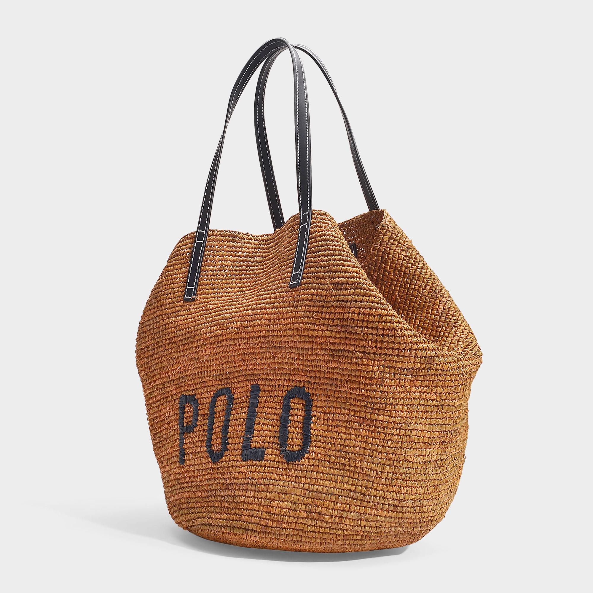 Polo Ralph Lauren Polo Raffia Leather Tote In Natural Raffia in Brown | Lyst