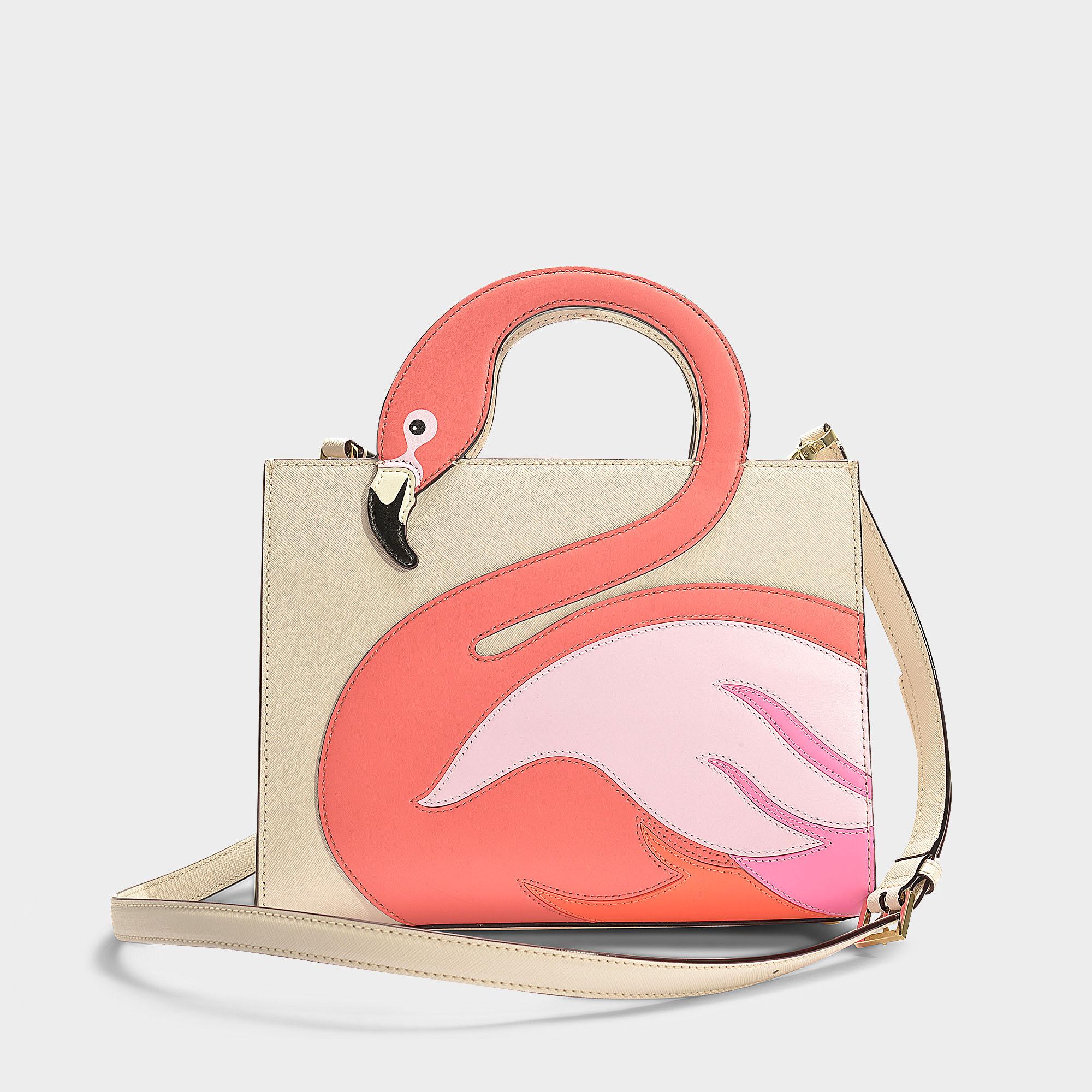 Kate Spade Sam Thompson Street Flamingo Handbag In White Calfskin | Lyst