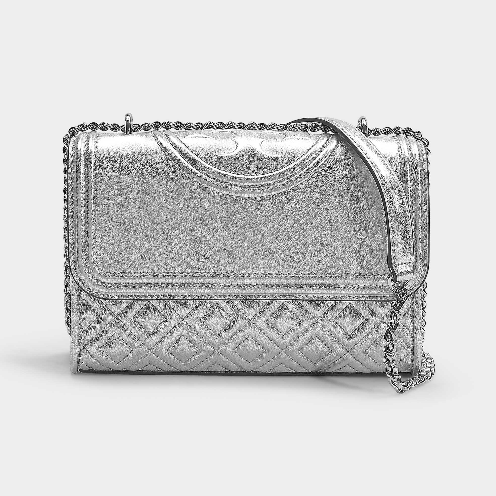 Tory Burch Leather Fleming Metallic Small Convertible Shoulder Bag ...