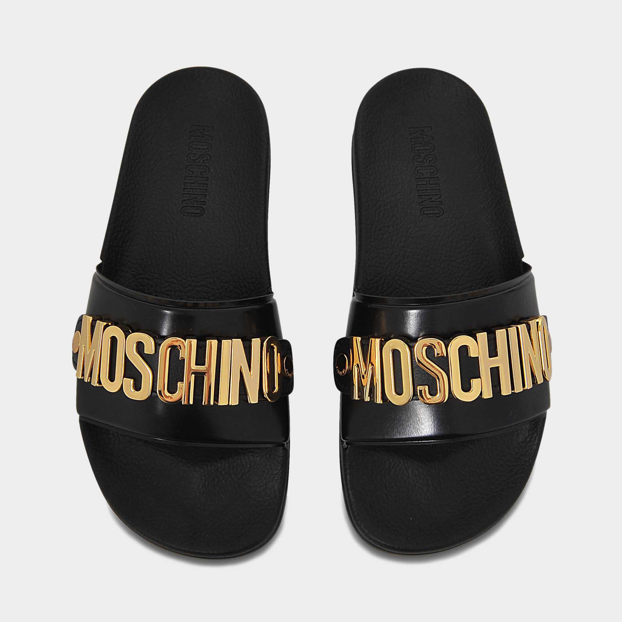 Moschino Logo Pool Slides in Black | Lyst