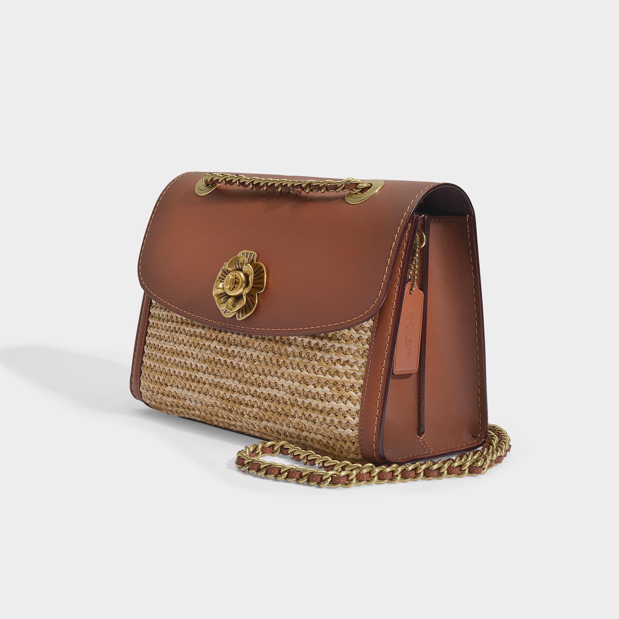COACH Straw Colorblock Parker Shoulder Bag In Brown Calfskin And Beige  Raffia | Lyst