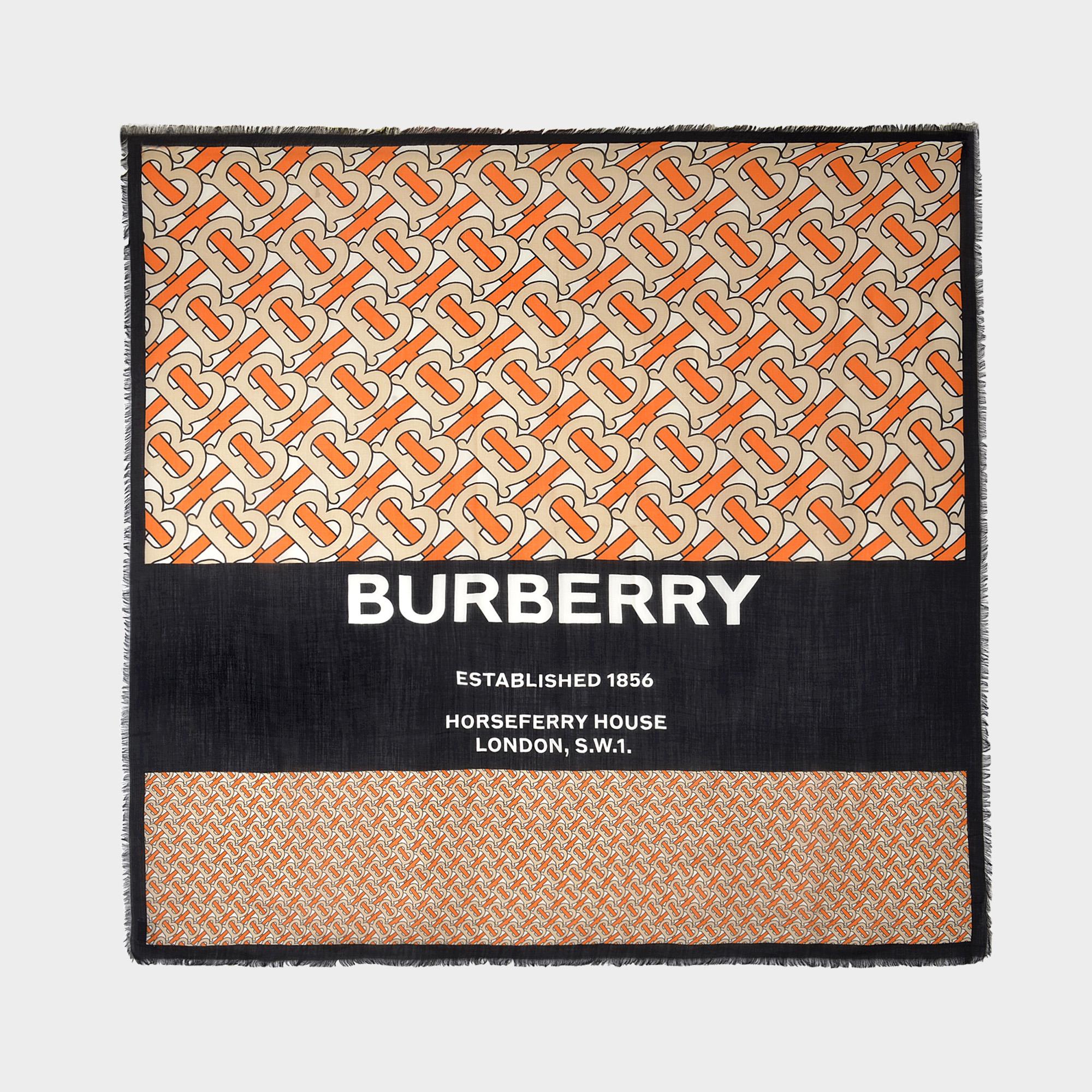 Burberry Tb Horseferry Text Square In Bright Orange Cachemire - Save 40 ...