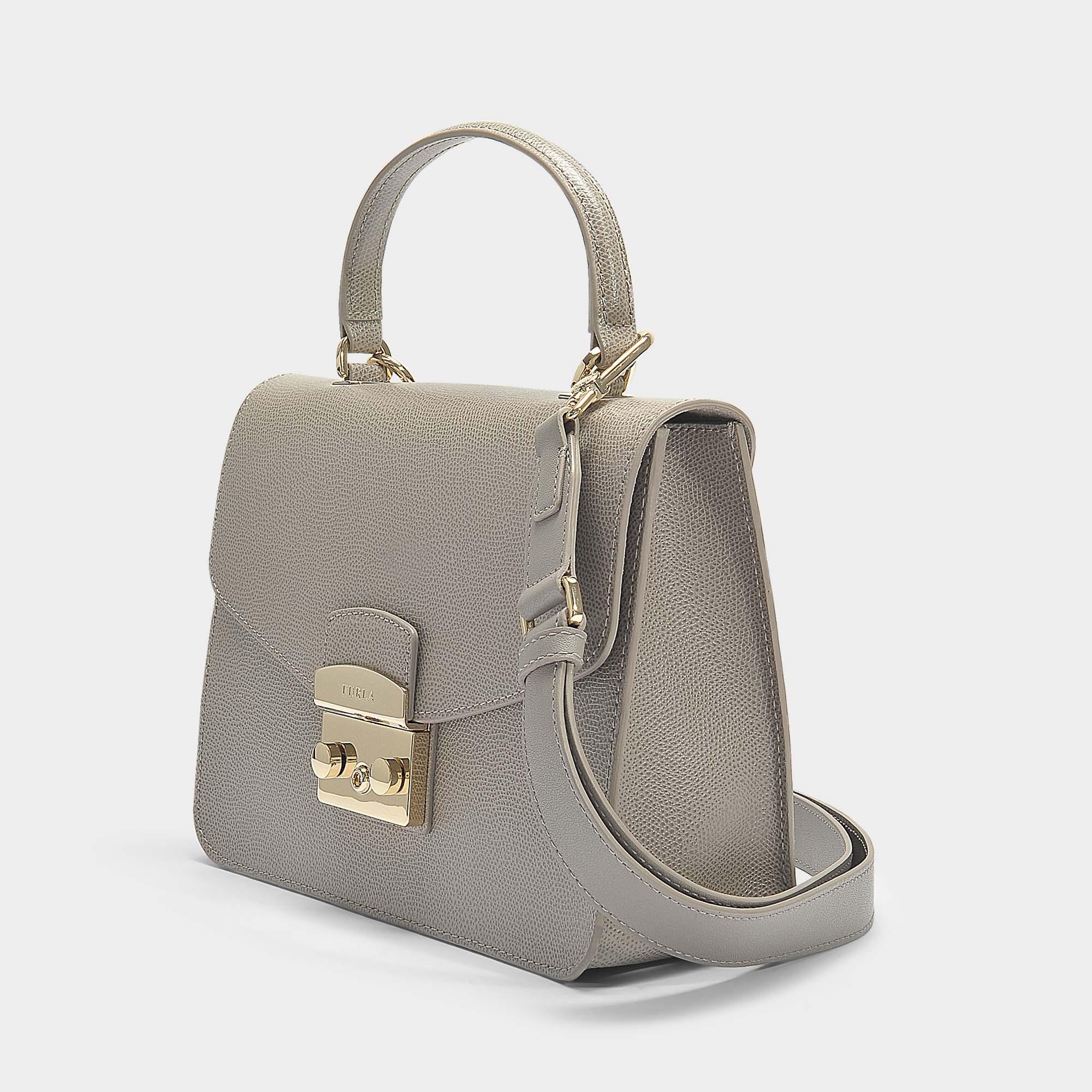 Furla Metropolis Small Top Handle Bag In Sand Calfskin in Beige