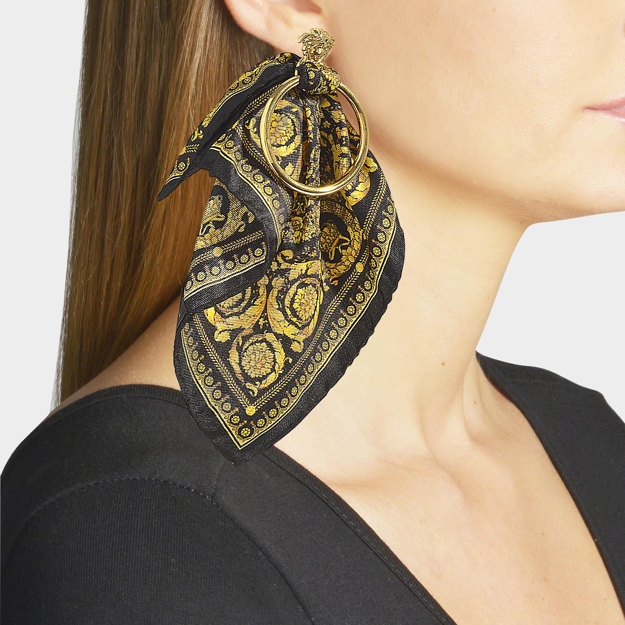 Gold Barocco Scarf Medusa Hoop Earrings 