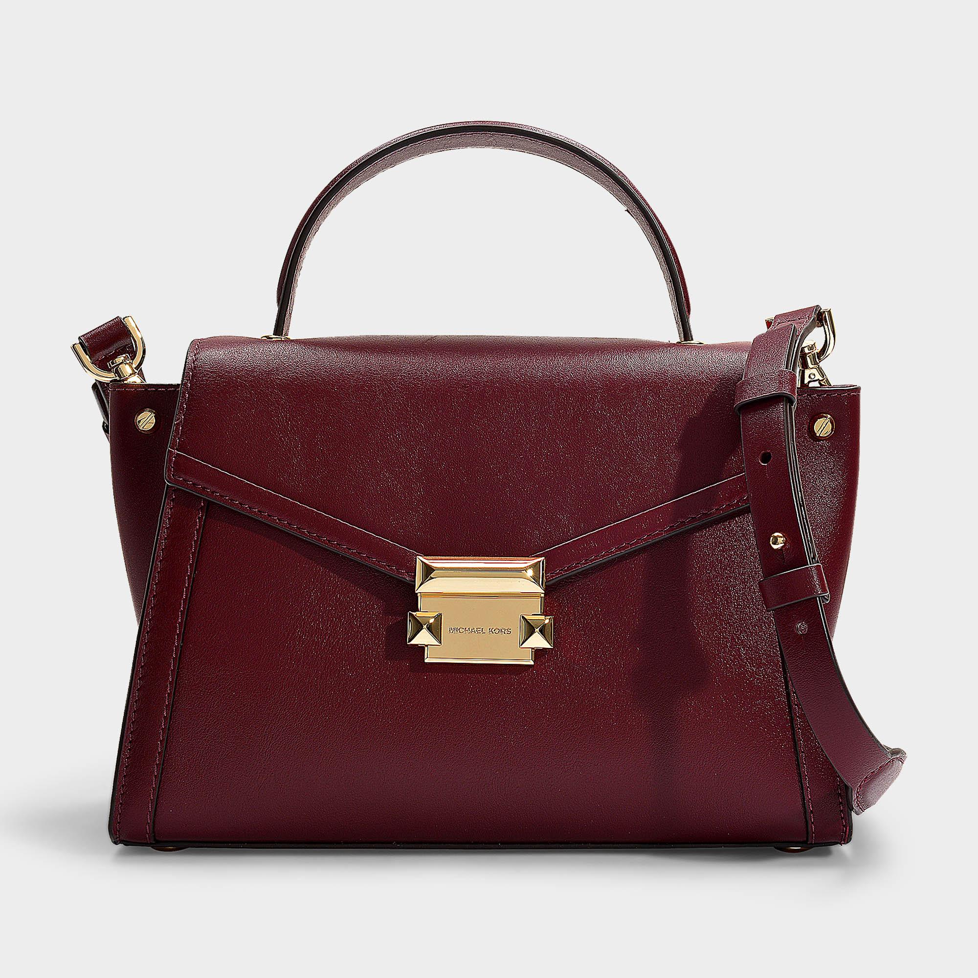 MICHAEL Michael Kors Whitney Medium Top Handle Satchel Bag In Oxblood  Calfskin in Red | Lyst