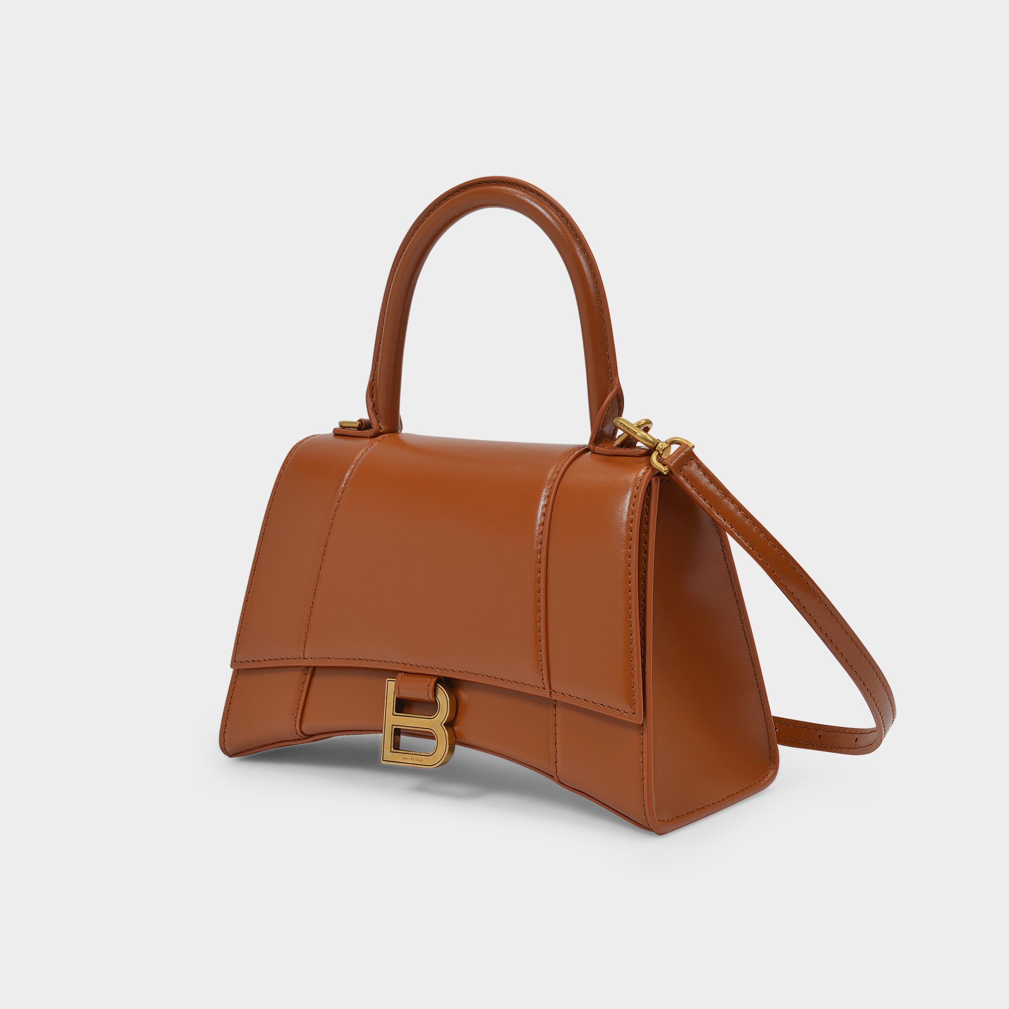Balenciaga Handbag Hourglass Camel In Shiny Leather in Brown | Lyst