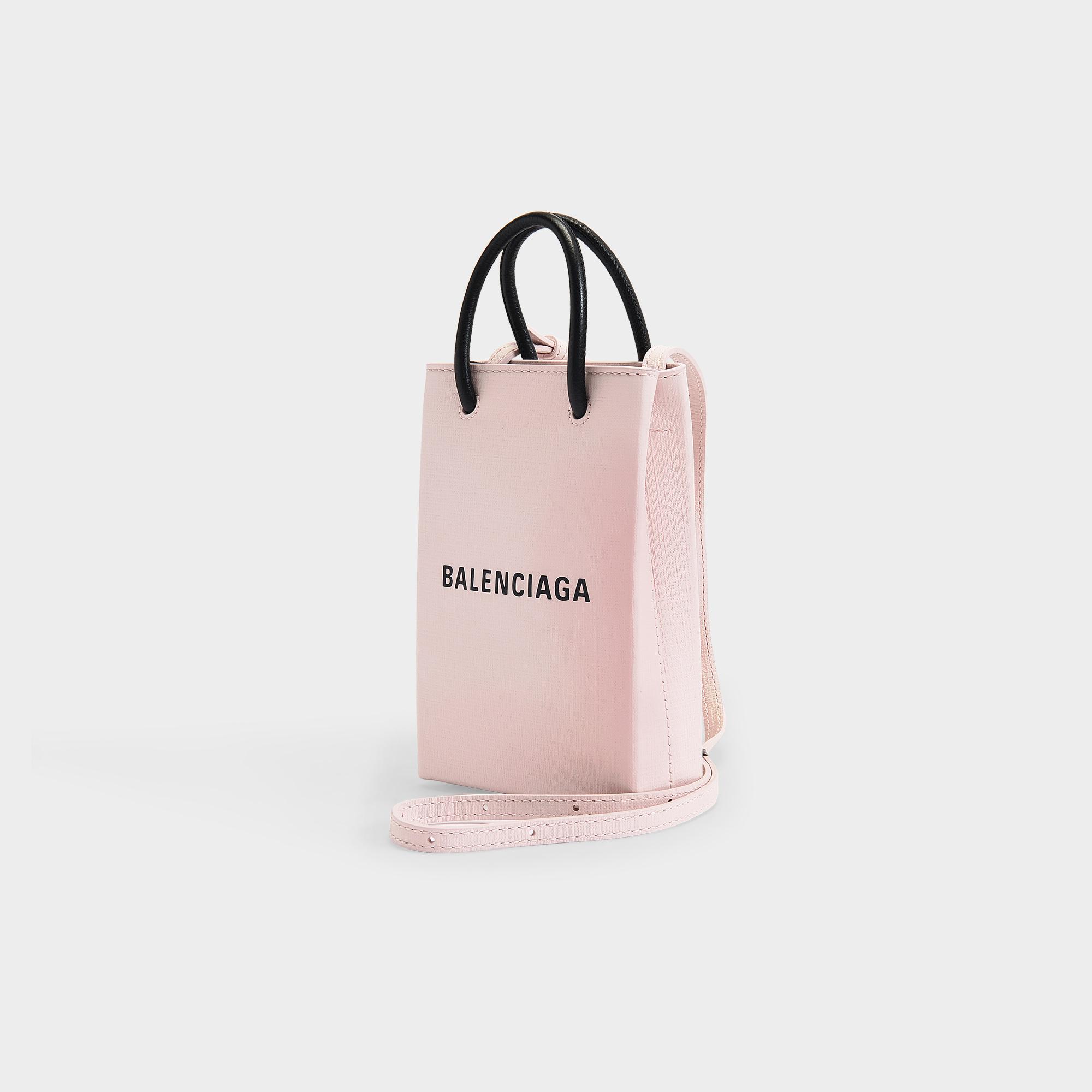Balenciaga Phone Holder Shopping Bag In Light Rose Leather in Pink | Lyst